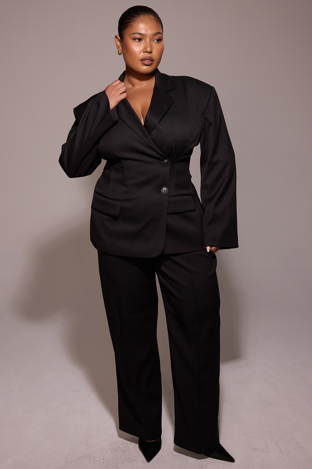 Hayden  Black Wide Leg High Waist Tailored Trousers — image 13