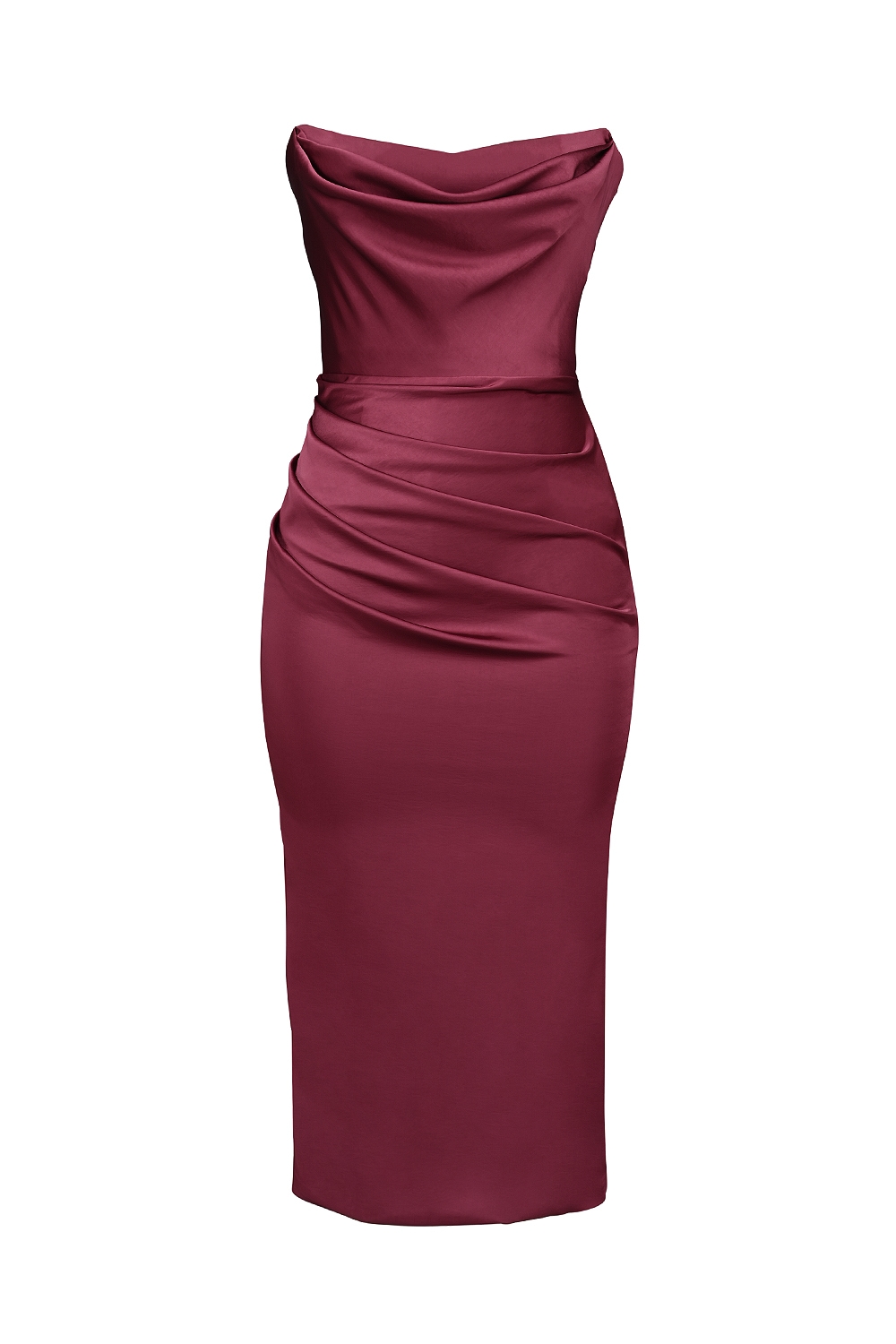 Santana  Berry Satin Strapless Midi Dress — image 9