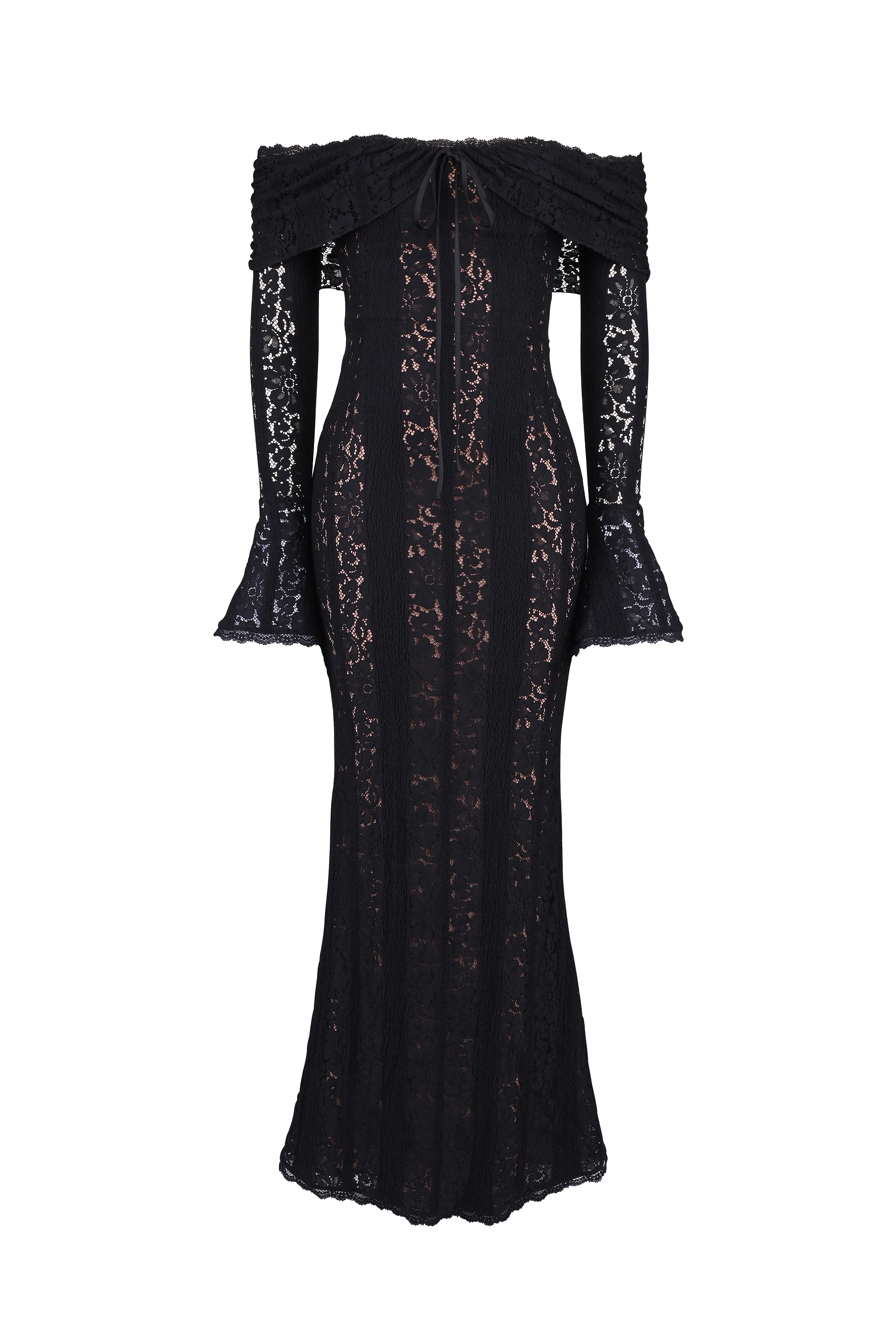 Belle  Black Off Shoulder Floral Lace Maxi Dress — image 13