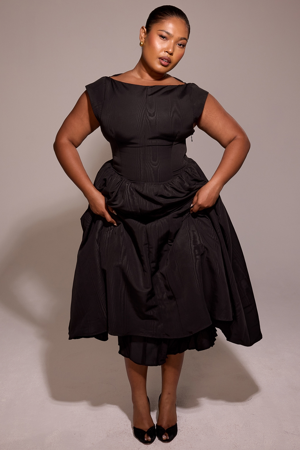 Debutante  Black Moire Satin Backless Midi Dress — image 10
