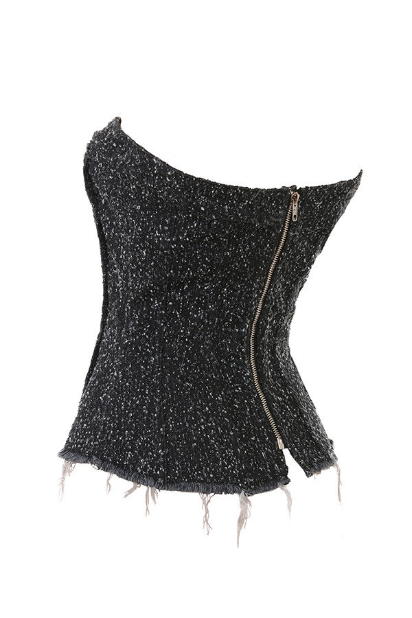Mistress Rocks Distressed Black Denim Strapless Top - SALE — image 10