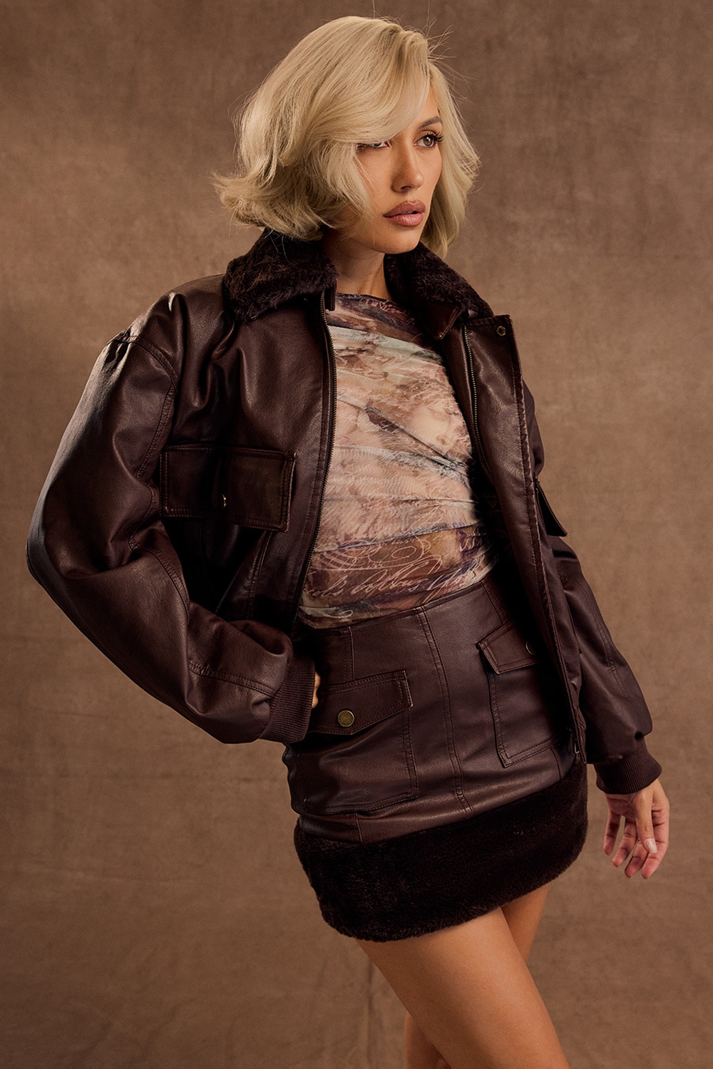 Mistress Rocks Chocolate Faux Fur Trimmed Vegan Leather Jacket - SALE — image 10