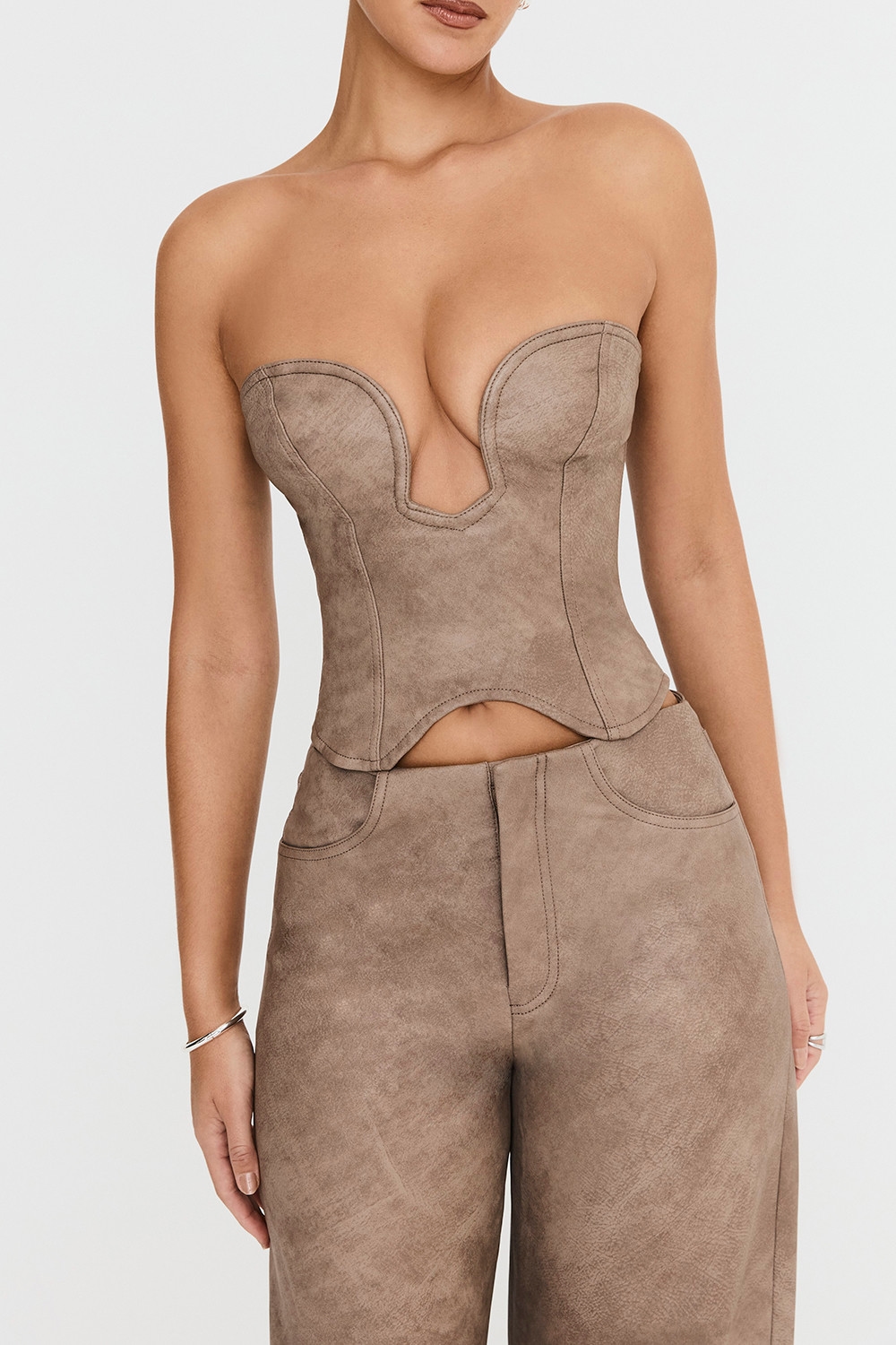 Mistress Rocks Mocha Vegan leather Strapless Corset - SALE — image 5