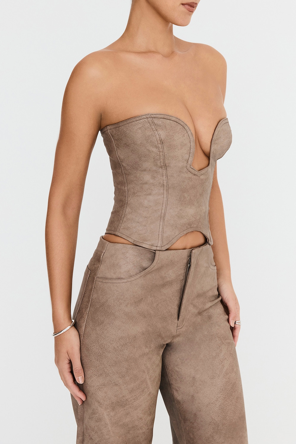 Mistress Rocks Mocha Vegan leather Strapless Corset - SALE — image 6
