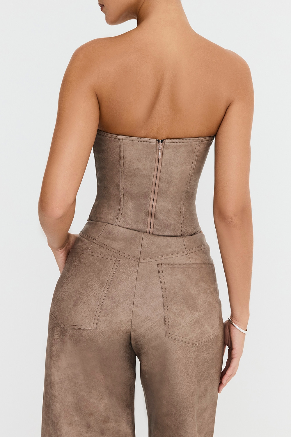 Mistress Rocks Mocha Vegan leather Strapless Corset - SALE — image 8