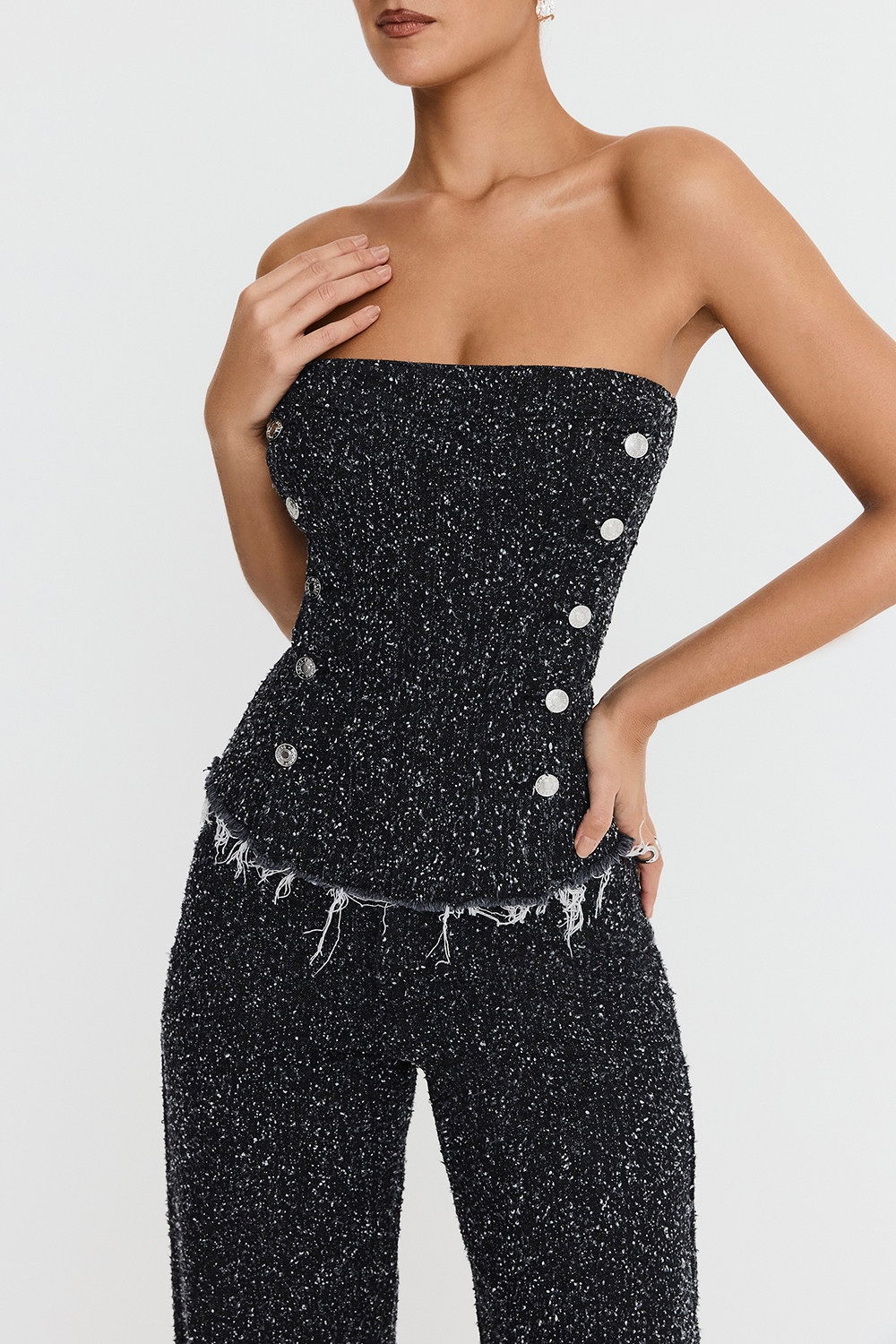 Mistress Rocks Distressed Black Denim Strapless Top - SALE — image 4