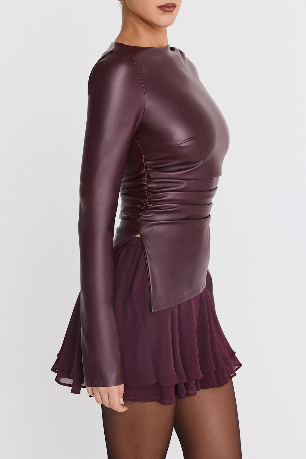 Mistress Rocks Dark Plum Vegan Leather Long Sleeve Top - SALE — image 3