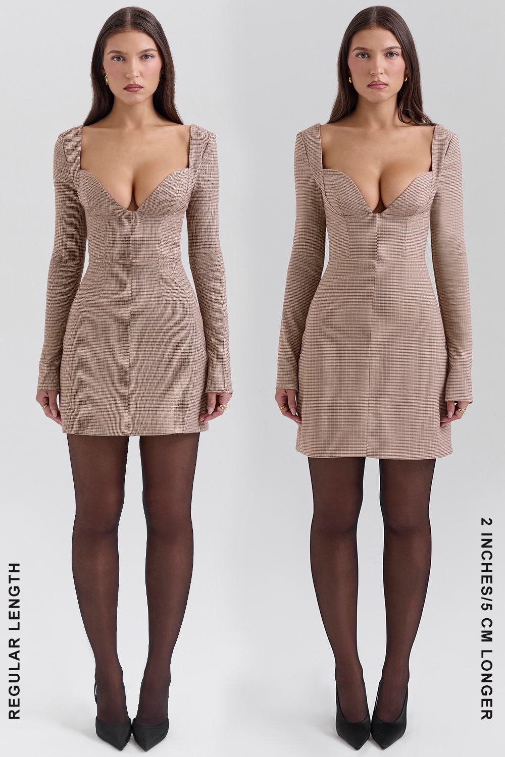 Angelie  Brown Puppytooth Check Plunge Mini Dress — image 7