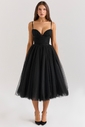 Countess  Black Tulle Ruched Bodice Midi Dress — image 2