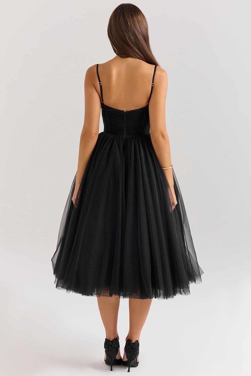 Countess  Black Tulle Ruched Bodice Midi Dress — image 6