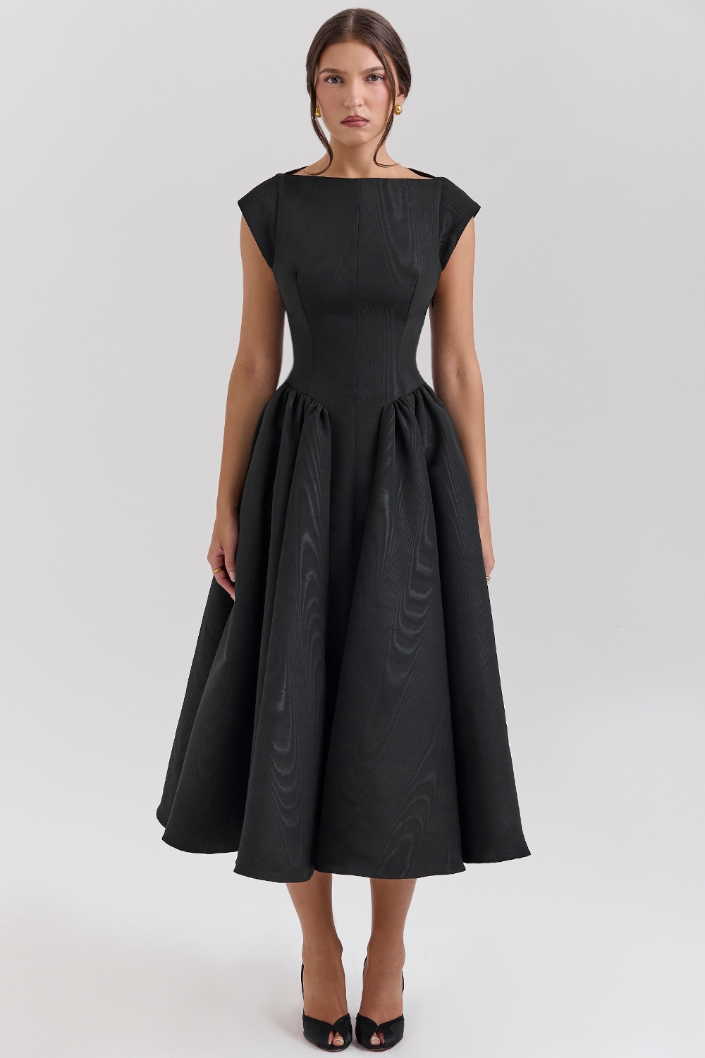 Debutante  Black Moire Satin Backless Midi Dress — image 3