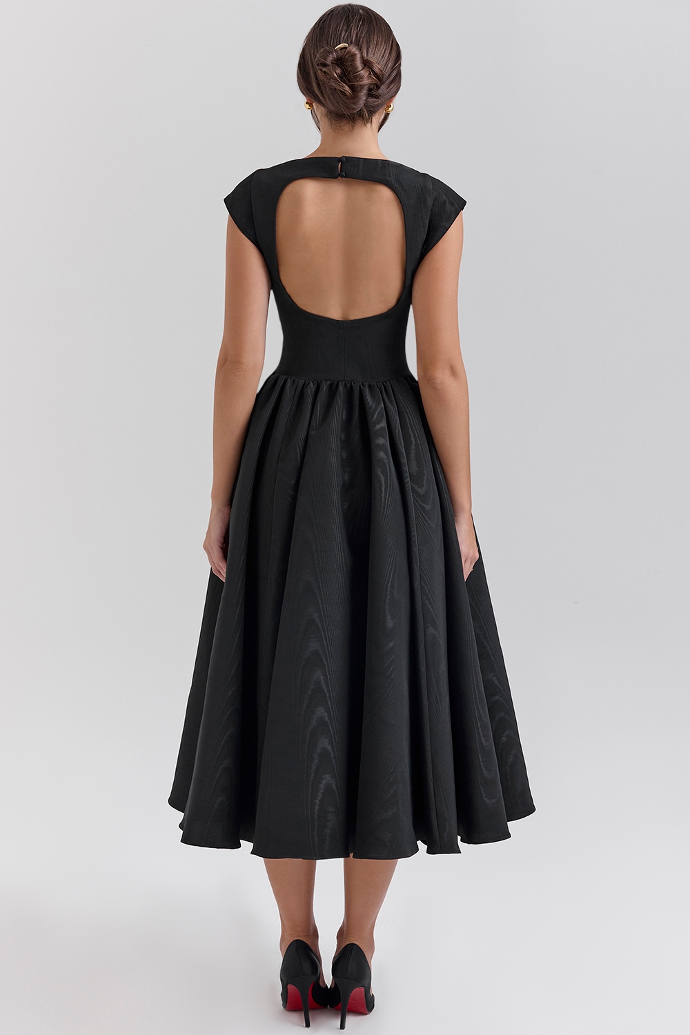 Debutante  Black Moire Satin Backless Midi Dress — image 7