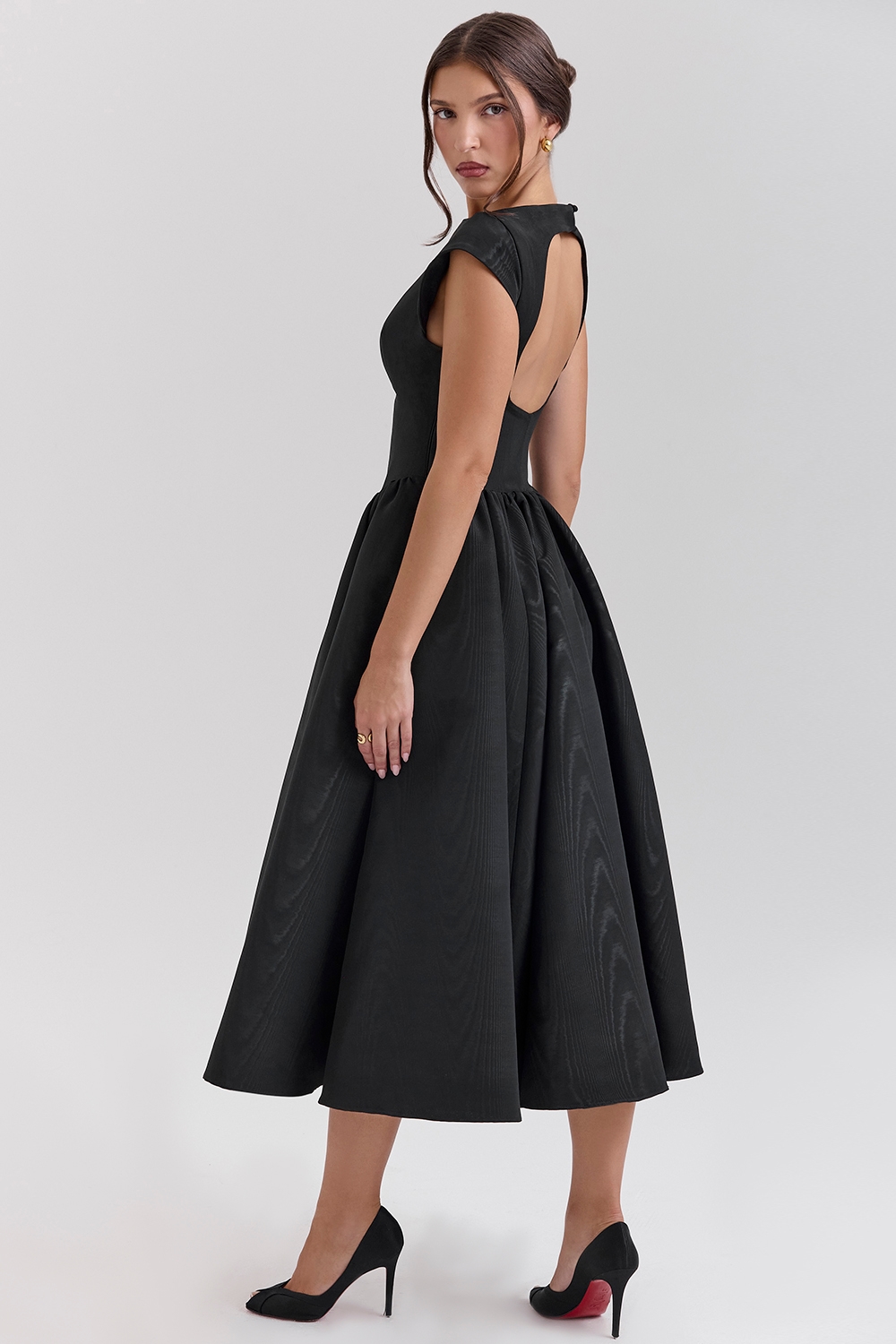 Debutante  Black Moire Satin Backless Midi Dress — image 1