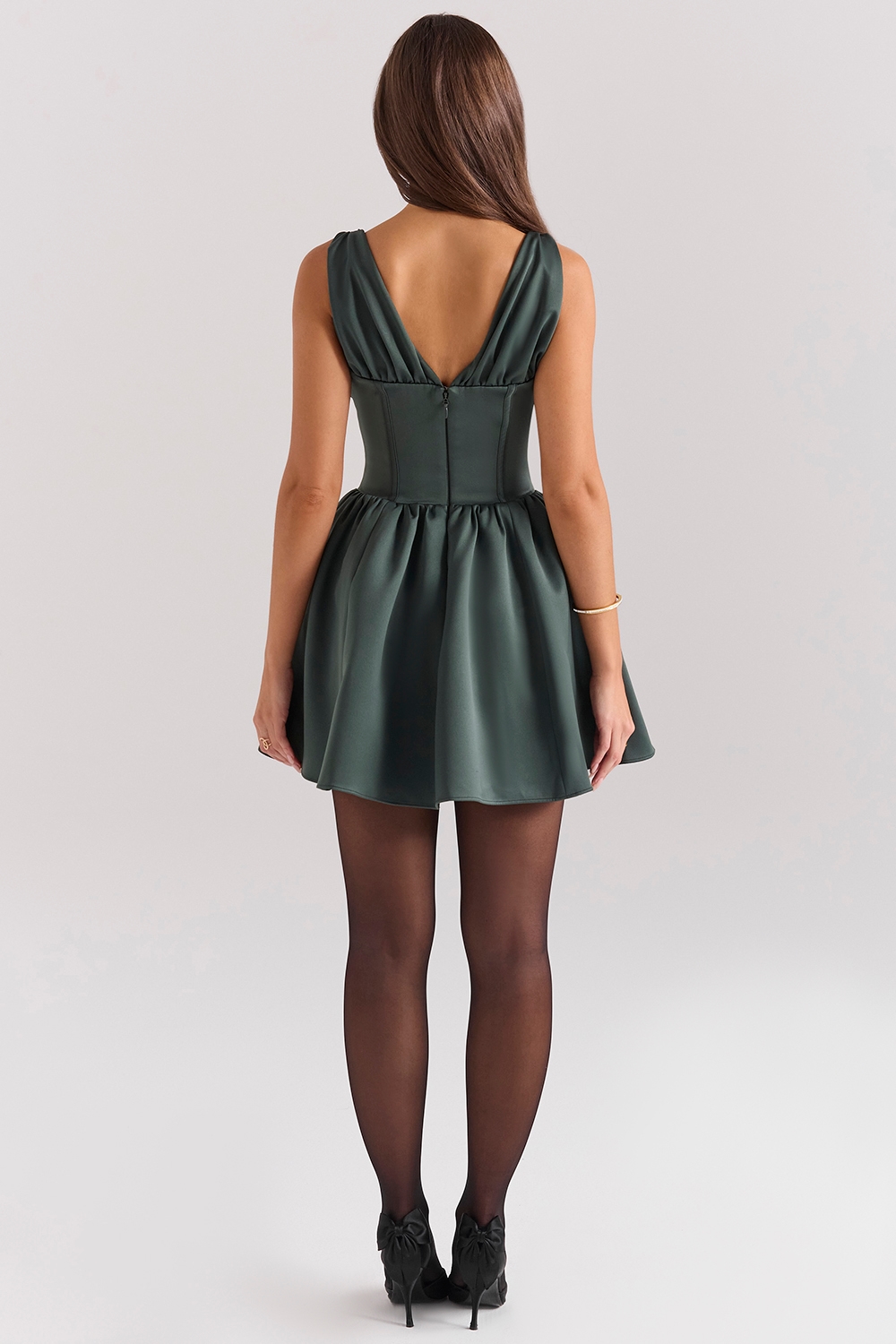 Emmeliette  Forest Green Satin Mini Dress — image 6