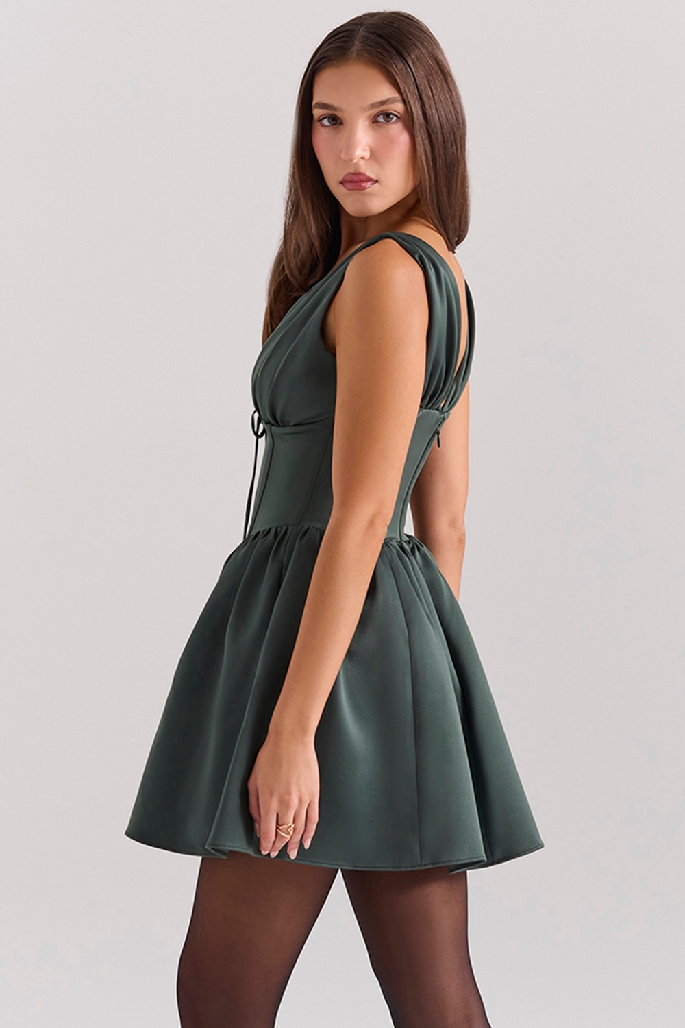Emmeliette  Forest Green Satin Mini Dress — image 5