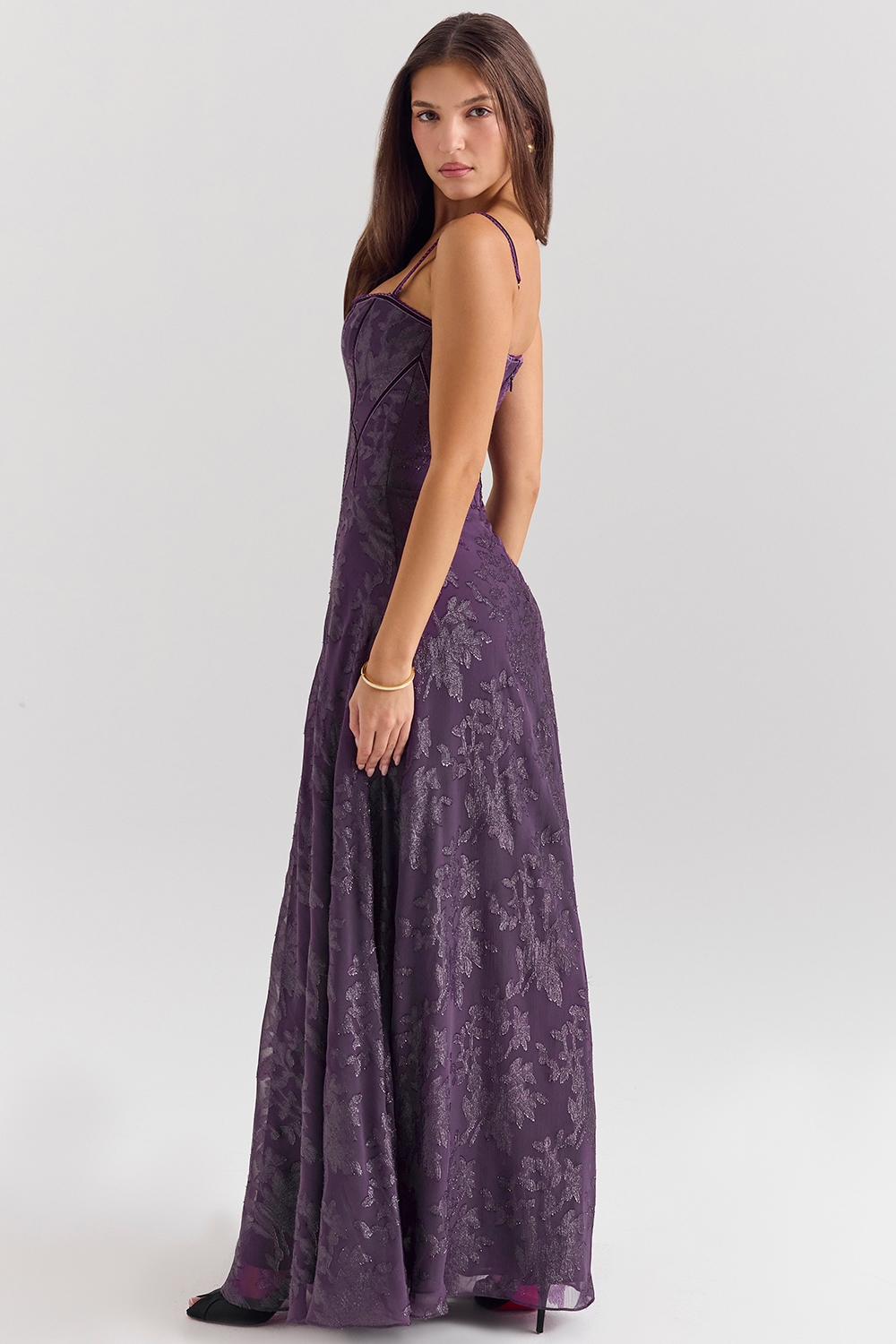 Esme  Grape Lurex Chiffon Maxi Dress — image 6