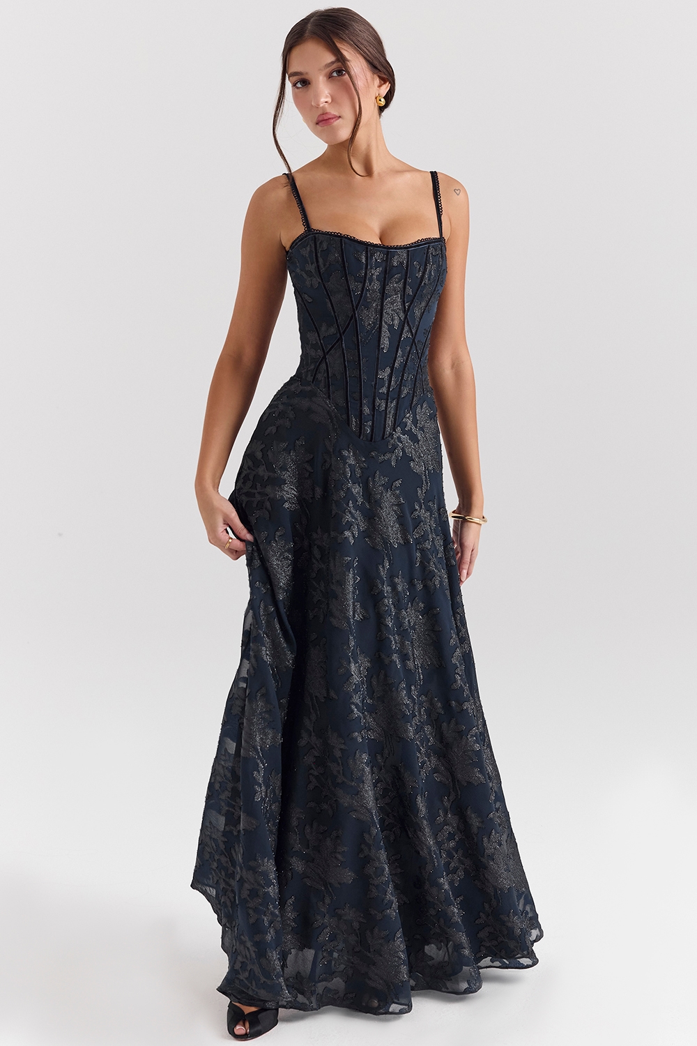Esme  Midnight Blue Lurex Chiffon Maxi Dress — image 3