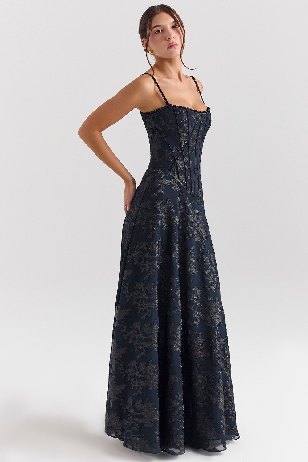 Esme  Midnight Blue Lurex Chiffon Maxi Dress — image 5