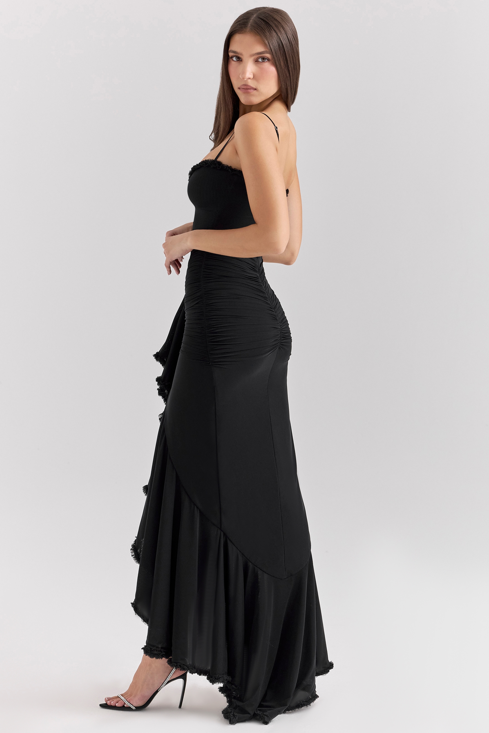 Gabbi  Black Mesh Ruffled Front Gown — image 7