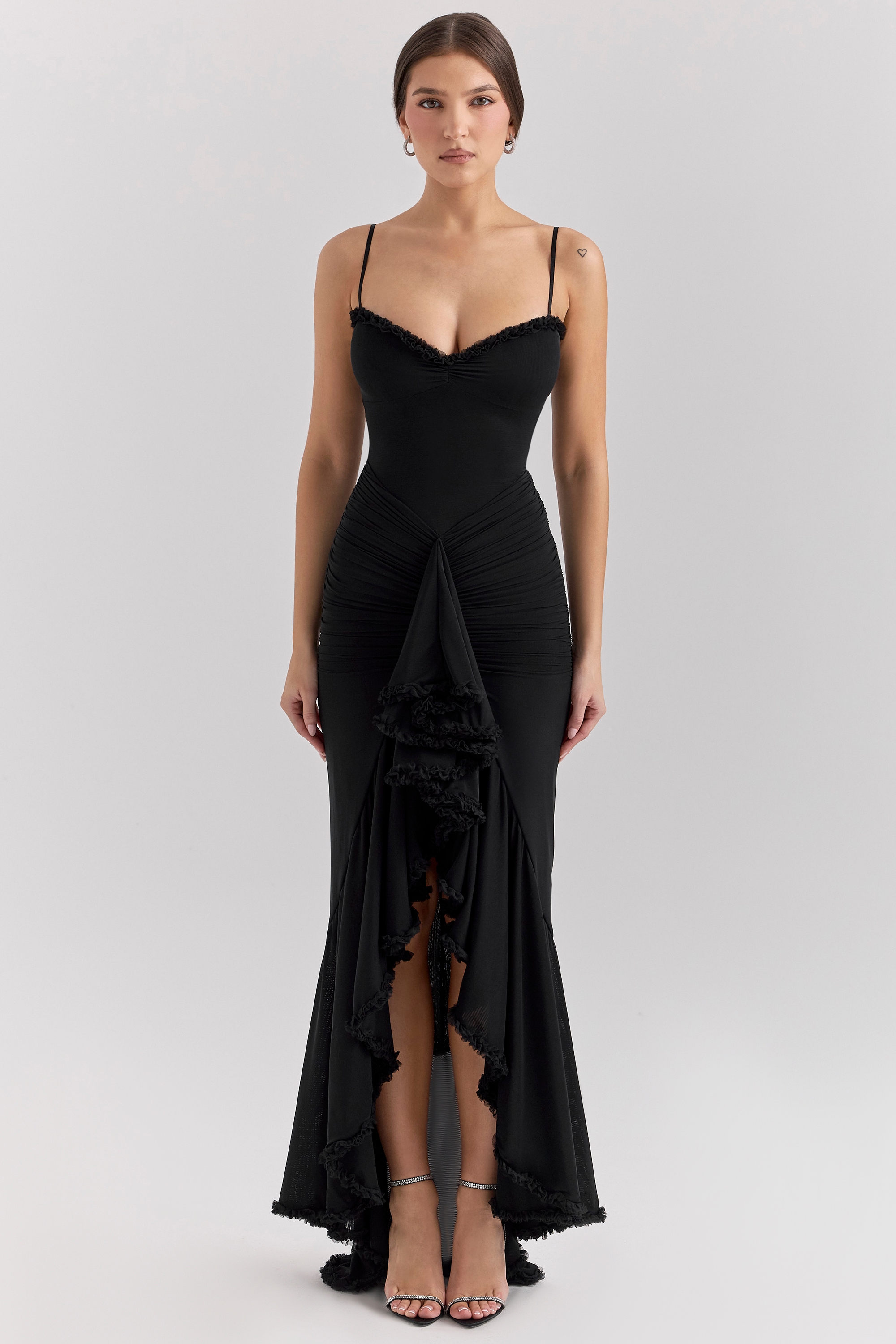 Gabbi  Black Mesh Ruffled Front Gown — image 3