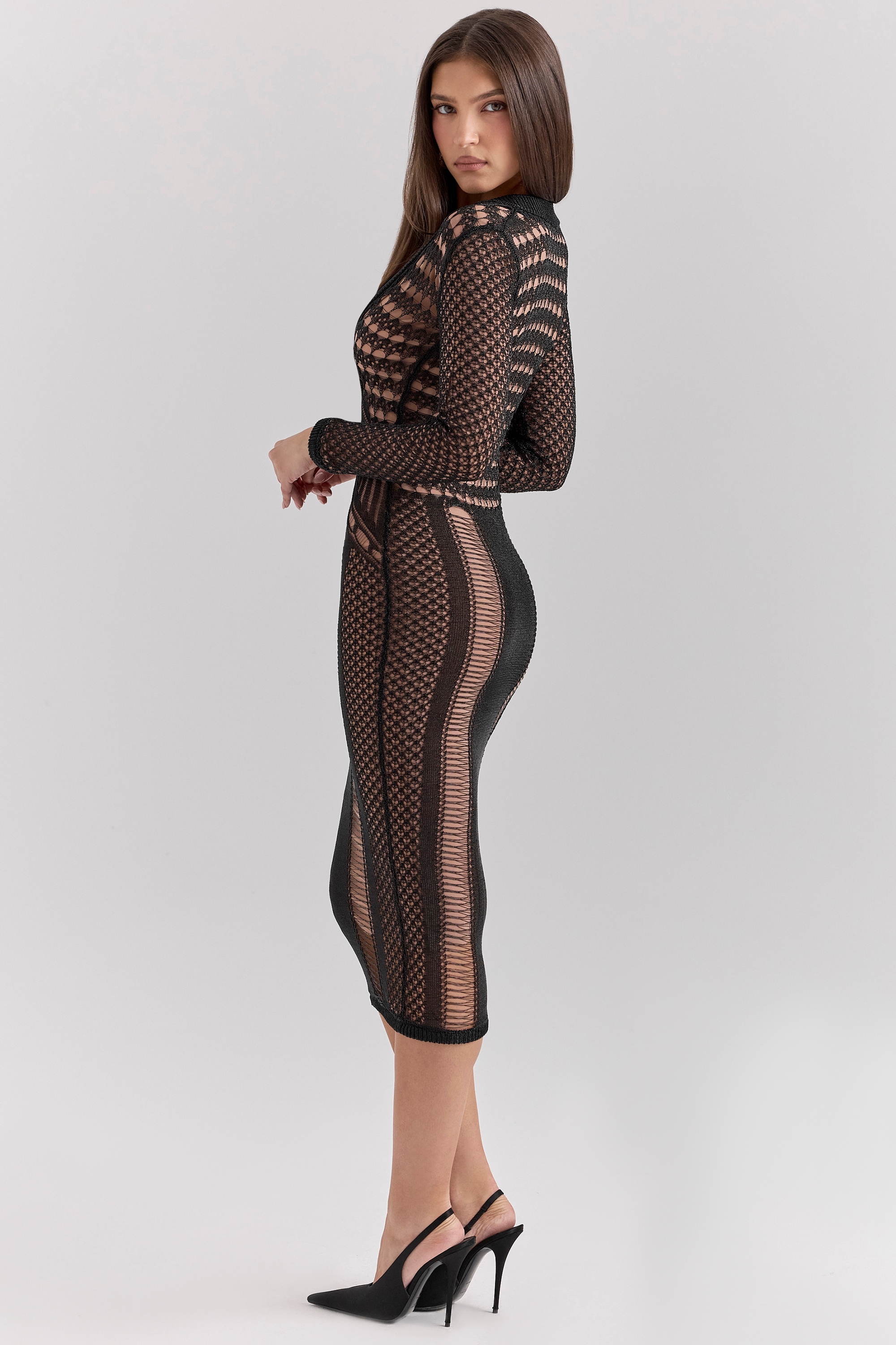 Loula  Black Plunge Midi Dress — image 6