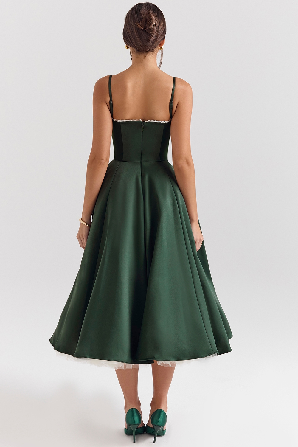 Mademoiselle  Forest Green Satin Tulle Midi Dress — image 7
