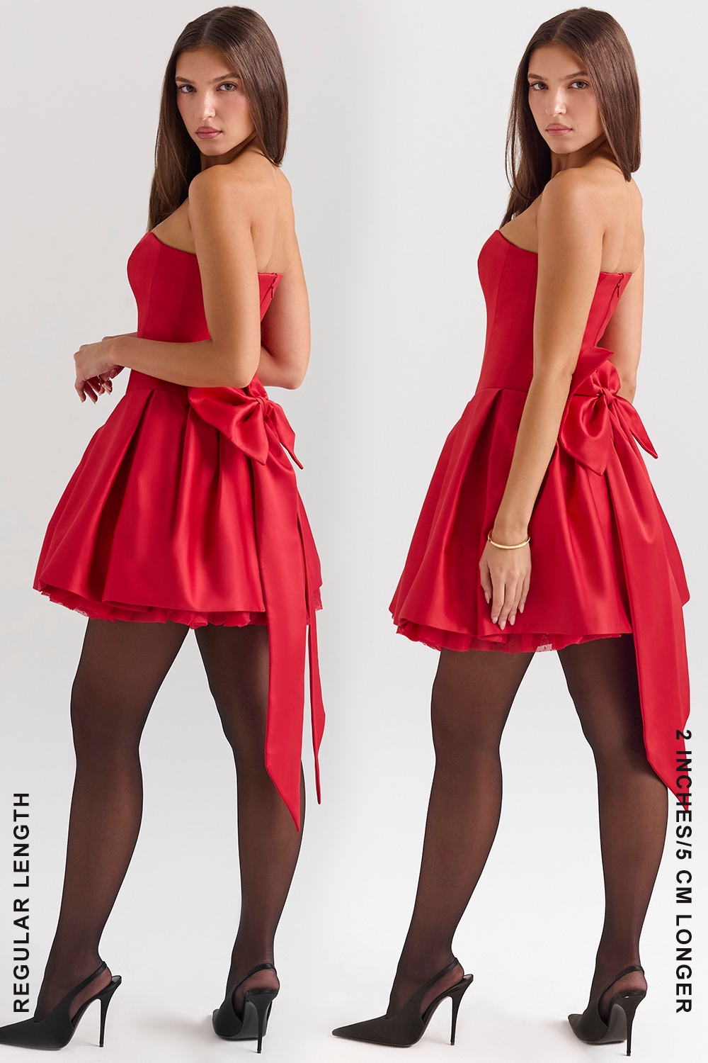 Salome  Holly Red Satin Detachable Bow Mini Dress — image 11