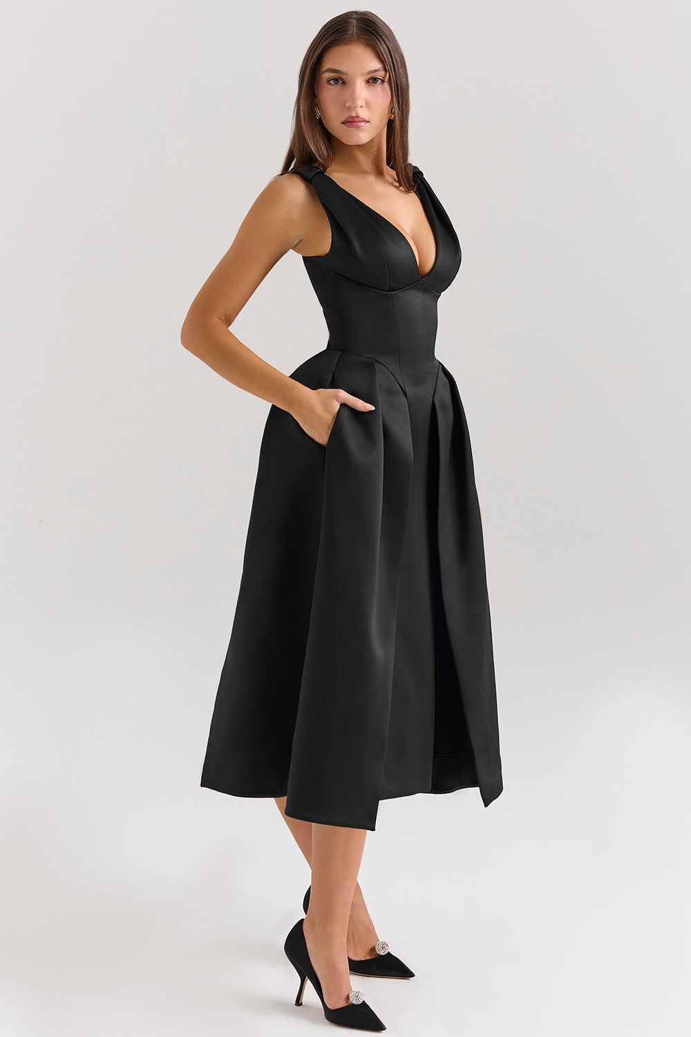 Paloma  Black Satin Twist Strap Midi Dress — image 2