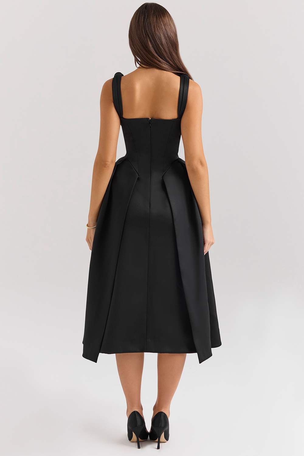 Paloma  Black Satin Twist Strap Midi Dress — image 5