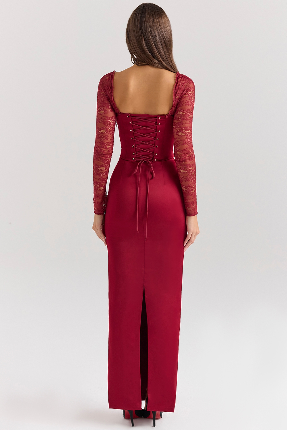 Perdi  Berry Satin Maxi Dress with Corset — image 8