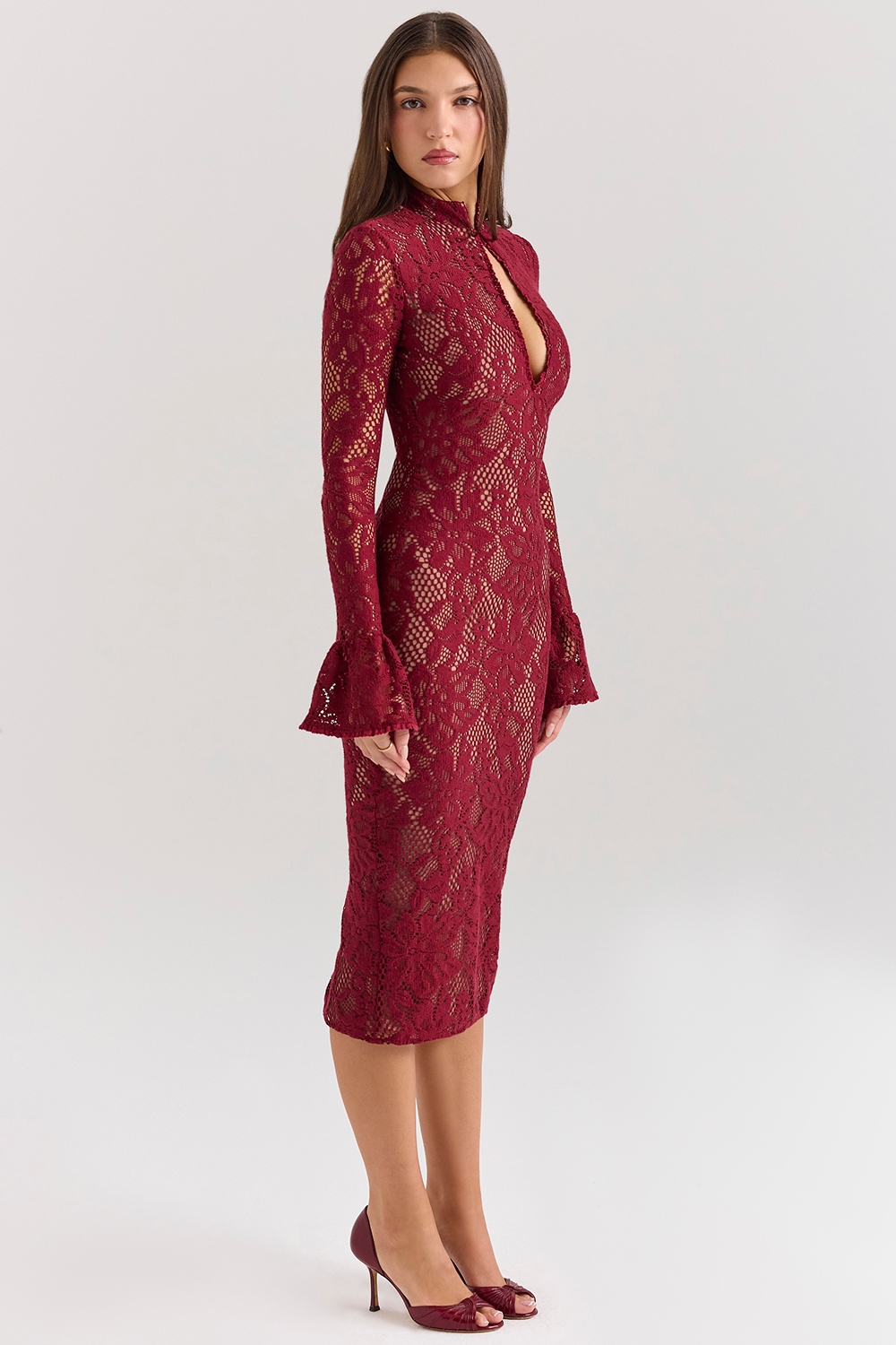 Pierette  Berry Lace Midi Dress — image 3