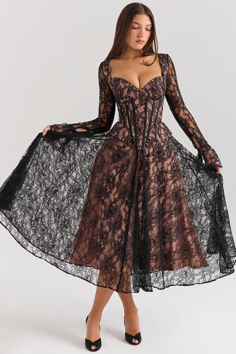 Raquel  Black Lace Corset Midi Dress — image 3