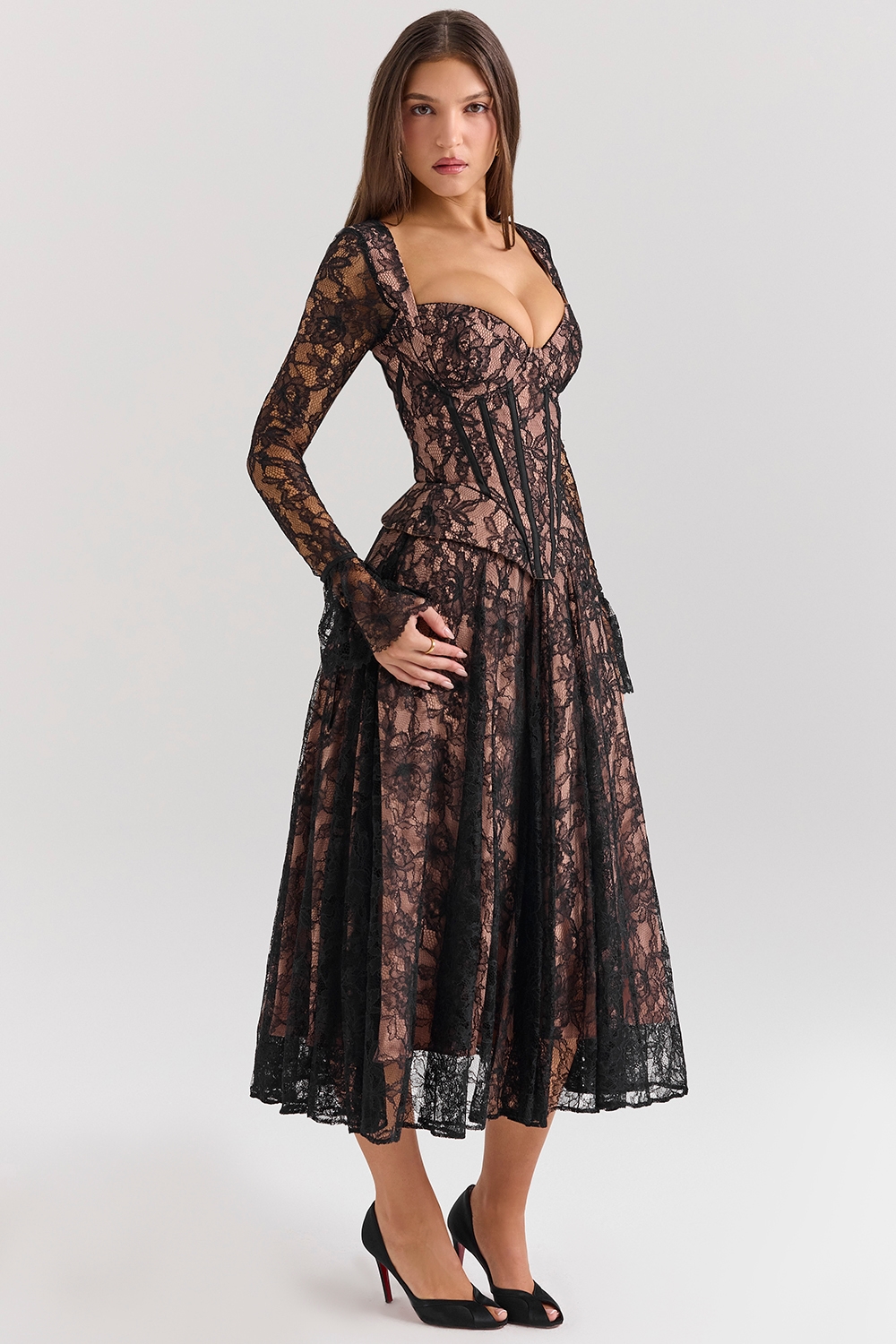 Raquel  Black Lace Corset Midi Dress — image 6