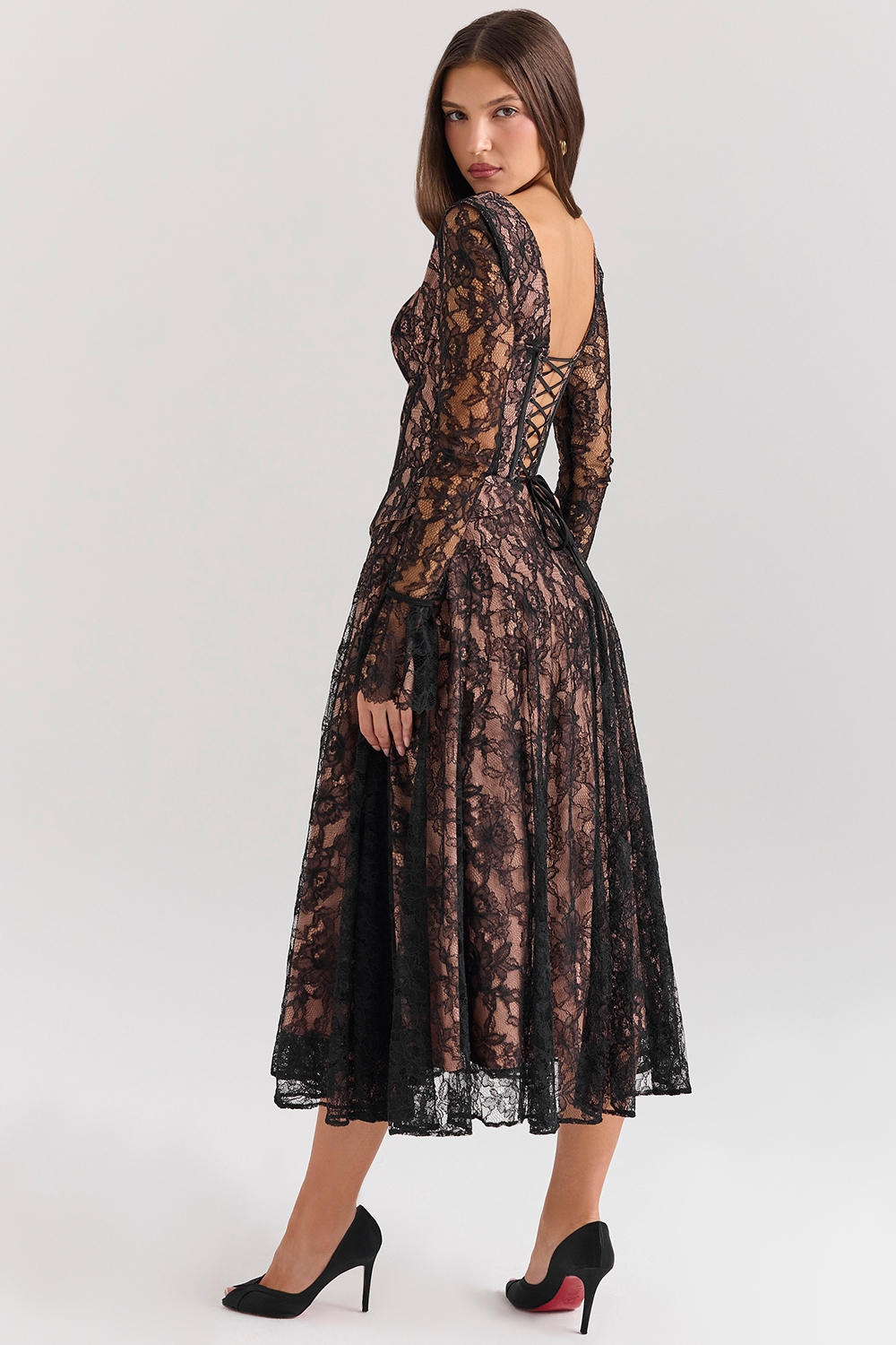 Raquel  Black Lace Corset Midi Dress — image 7