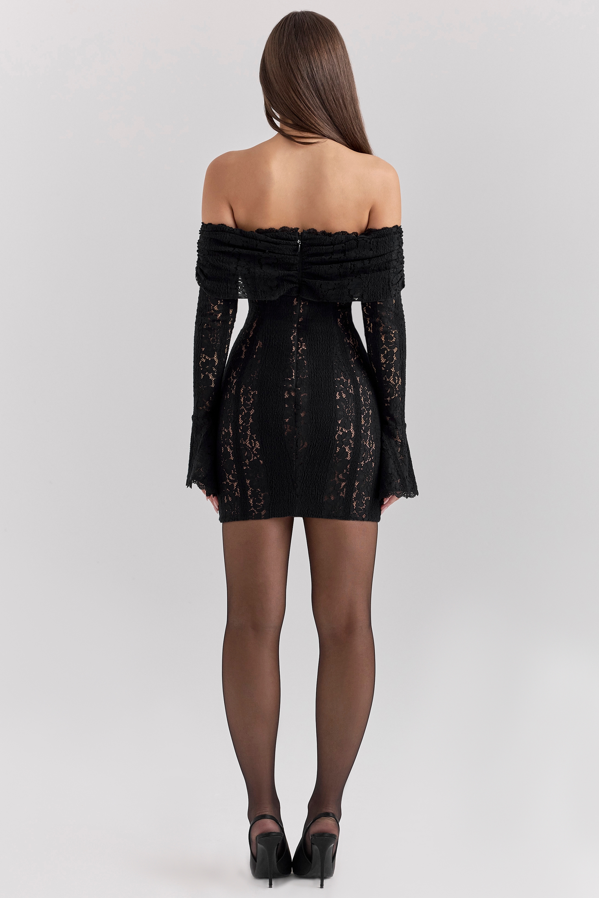 Sadie  Black Floral Lace Off Shoulder Mini Dress — image 7