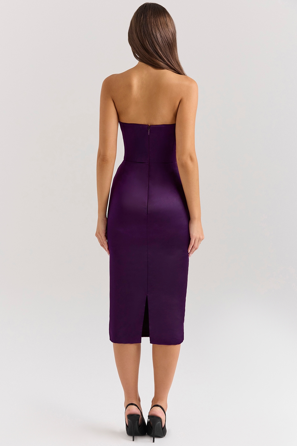 Santana  Grape Satin Strapless Midi Dress — image 7