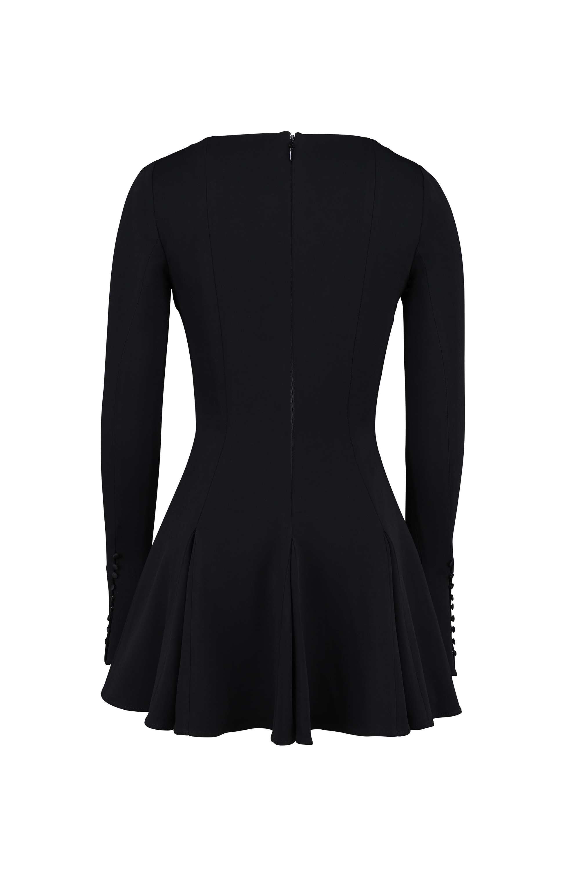 Francesca  Black Stretch Crepe Godet Mini Dress — image 14
