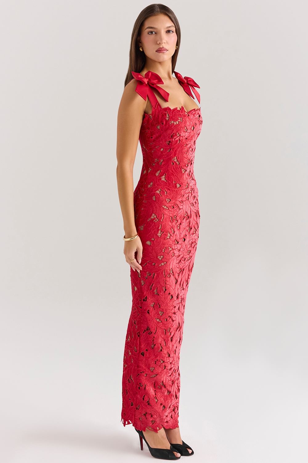 Tiff  Holly Red Velvet Lace Maxi Dress — image 5