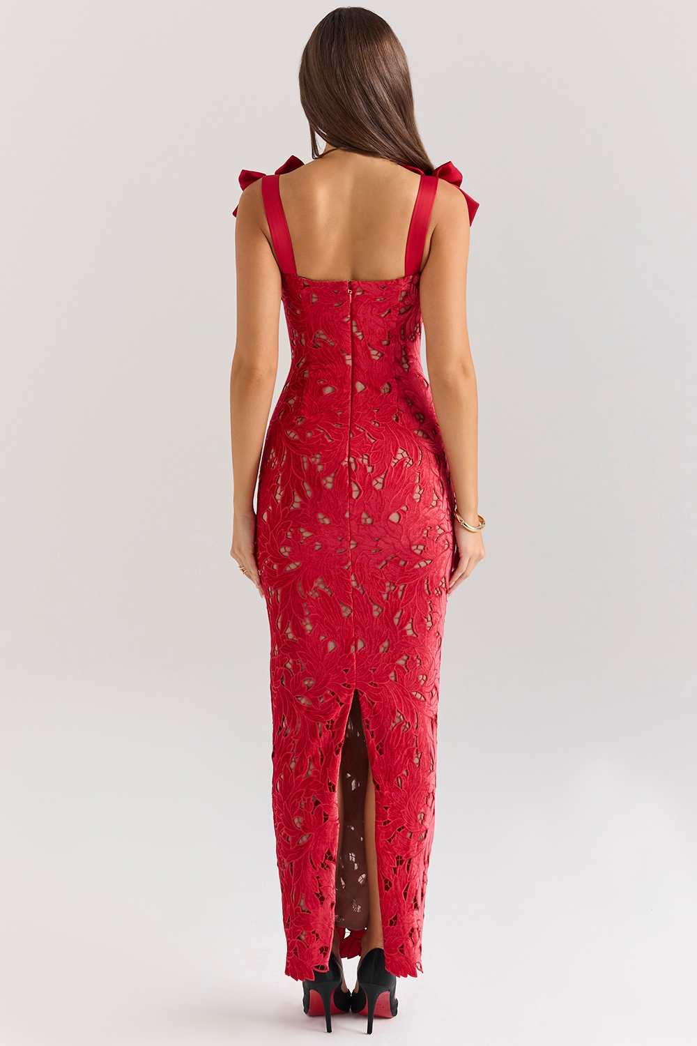 Tiff  Holly Red Velvet Lace Maxi Dress — image 7