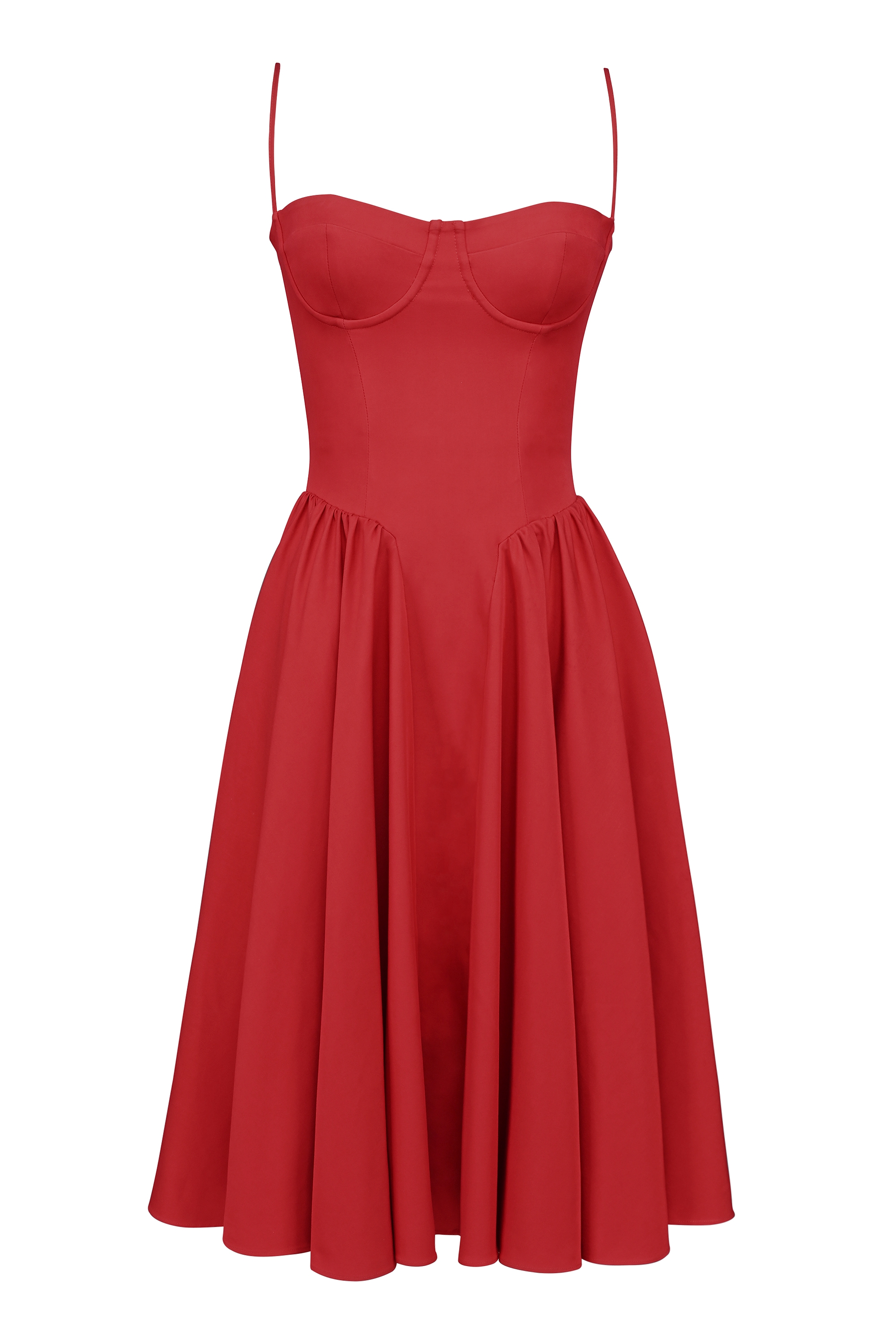 Samaria  Red Gathered Midi Dress — image 11