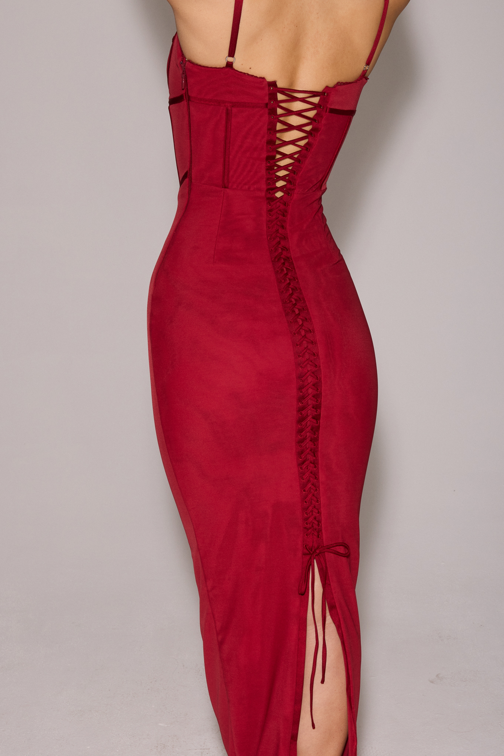 Romy  Wine Mesh Bodycon Maxi Dress — image 9