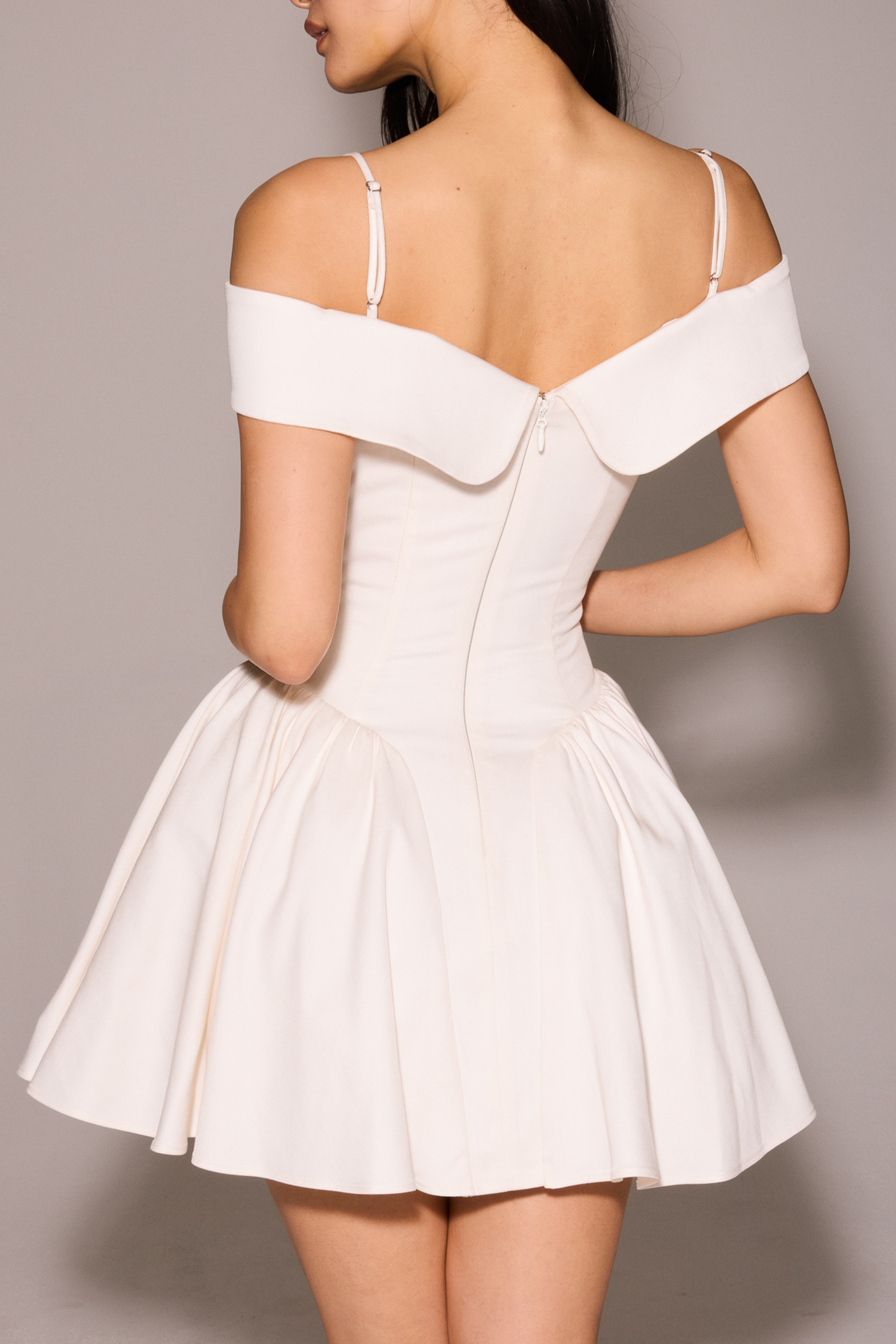 Elida  White Twill Off Shoulder Mini Dress — image 10