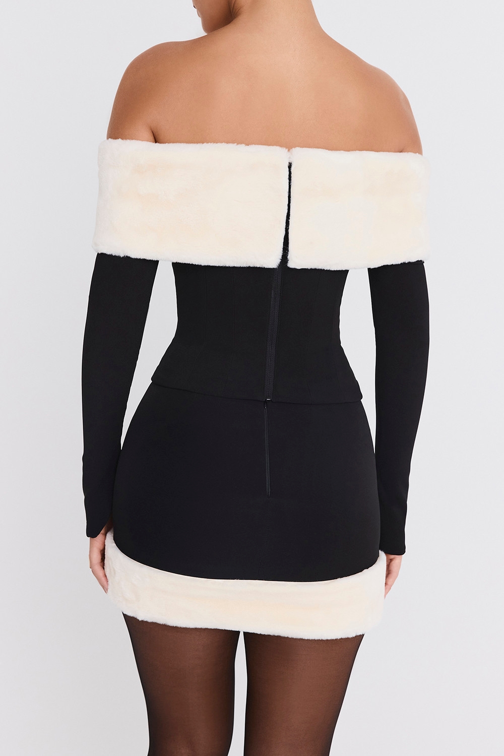 Mistress Rocks Black & Ivory Faux Fur Trim Mini Skirt - SALE — image 4