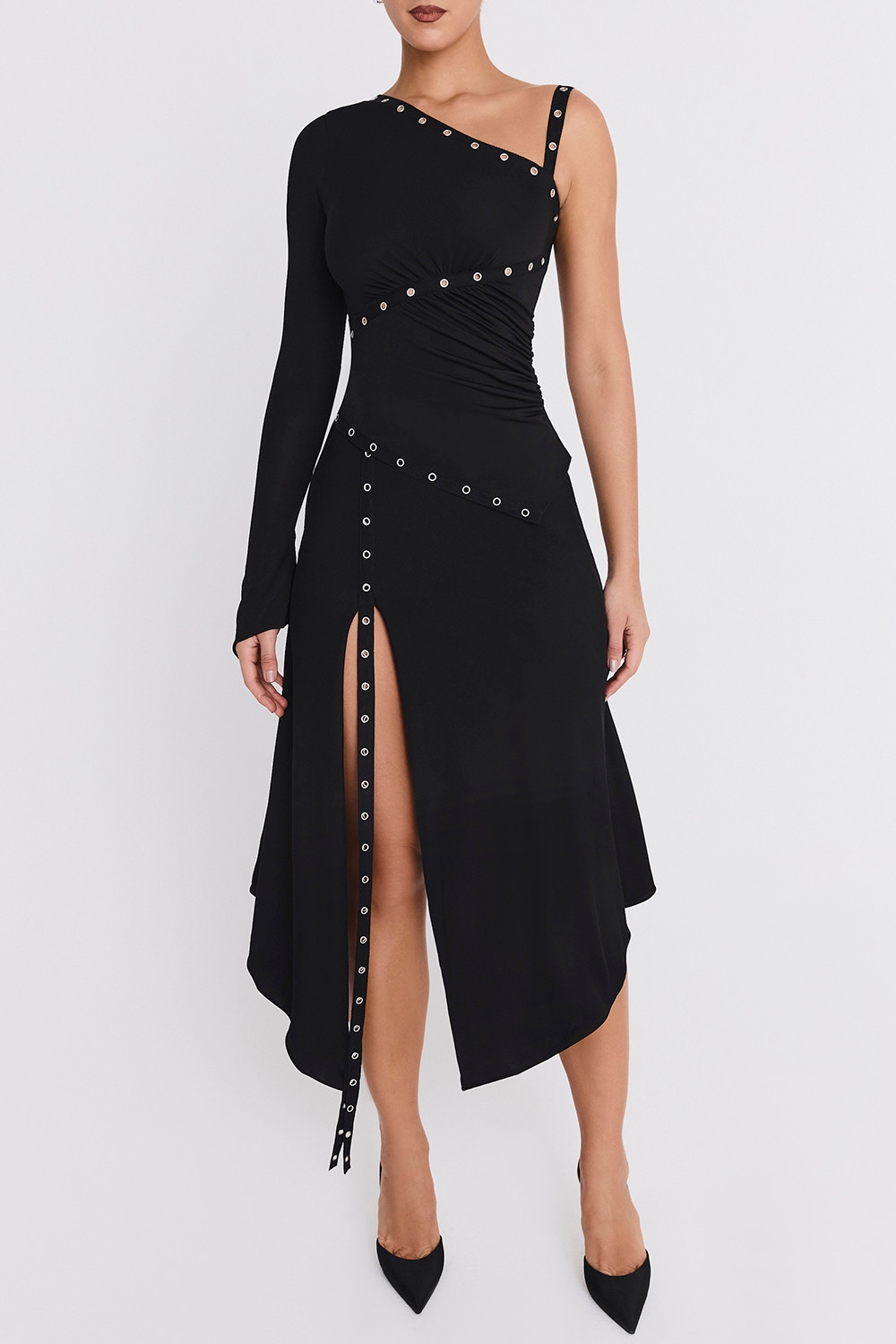 Mistress Rocks Black Eyelet Trim One Sleeve Top - SALE — image 2