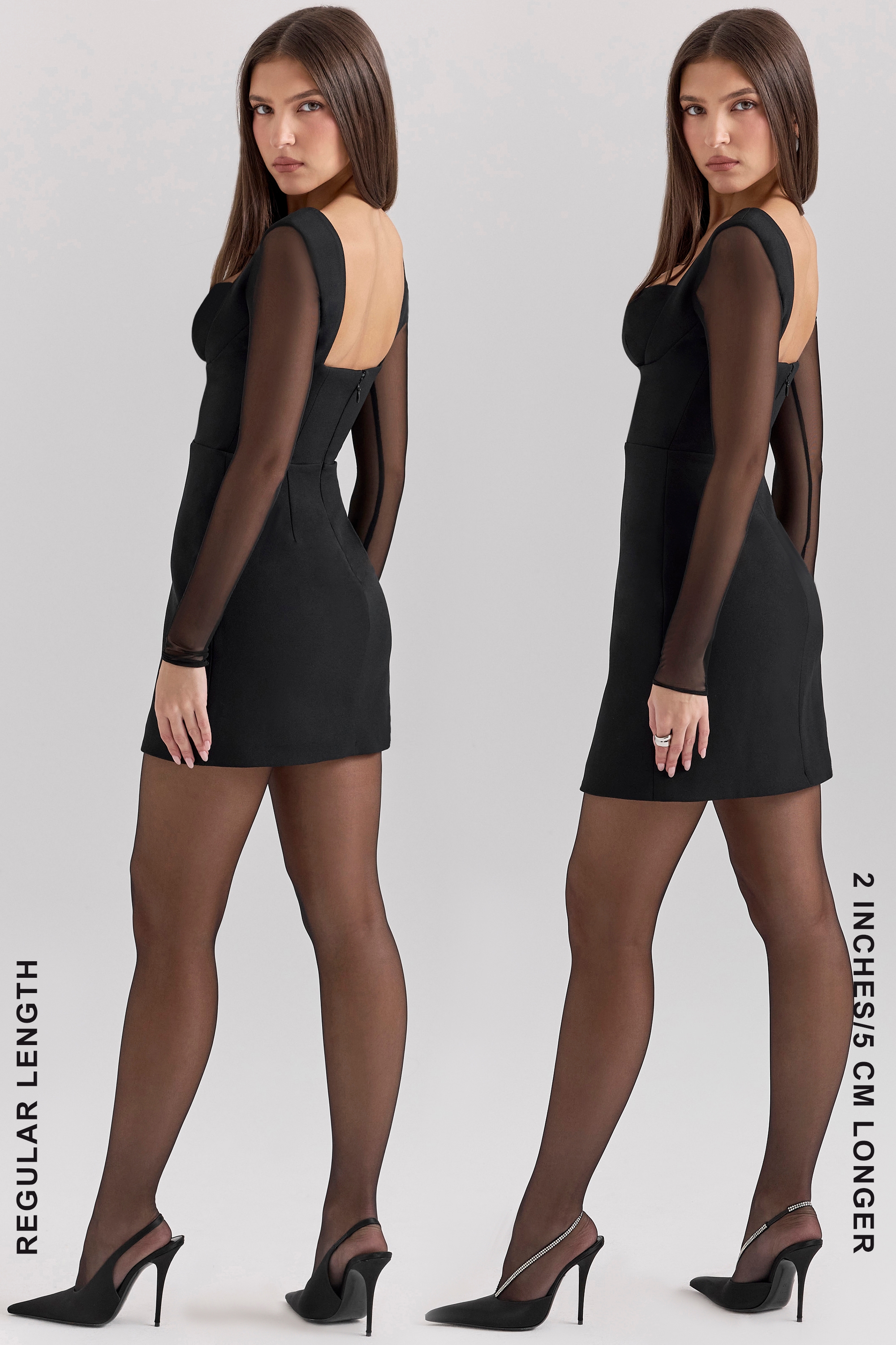 Angelie  Black Stretch Crepe Plunge Mini Dress — image 9