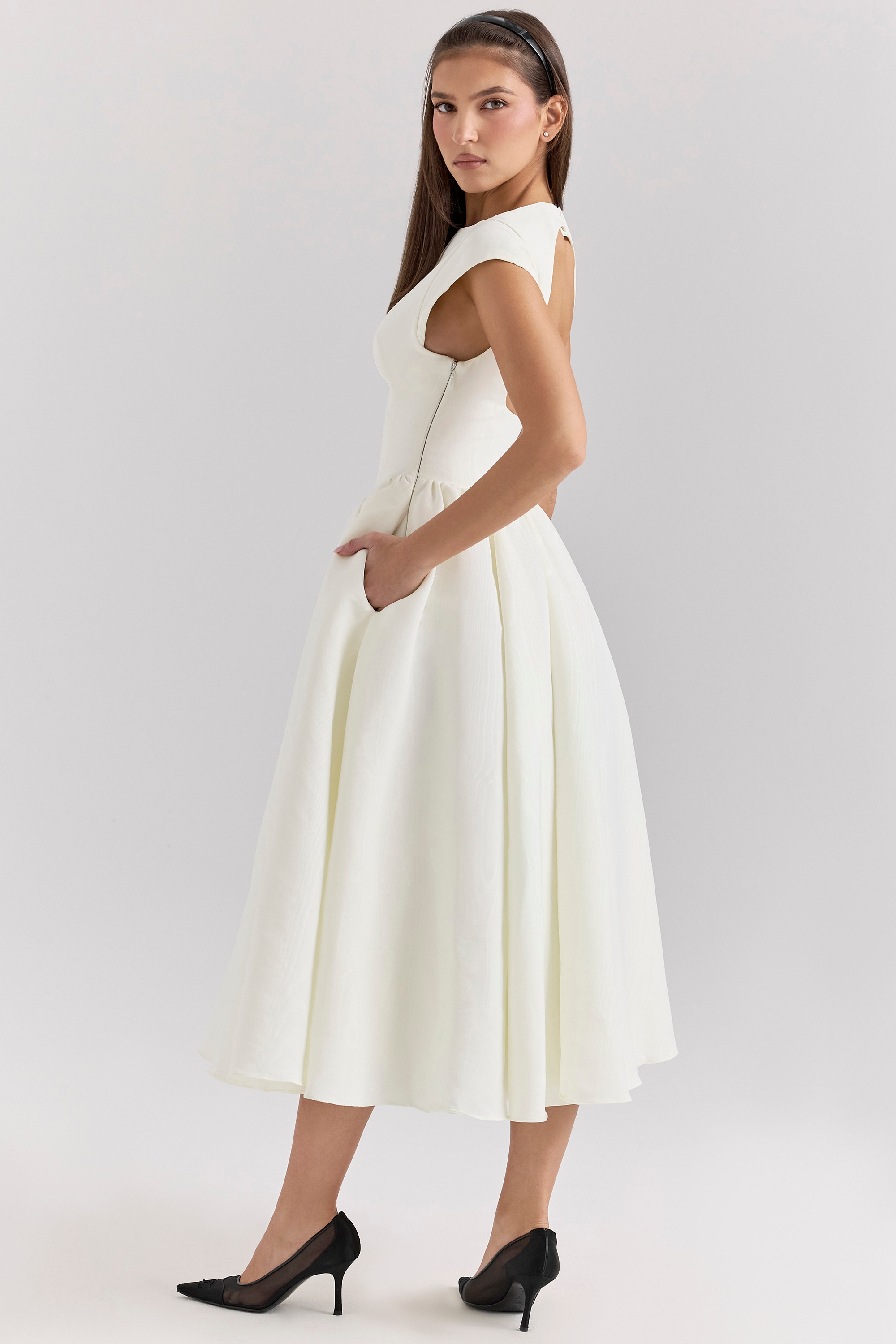 Debutante  Ivory Moire Satin Midi Dress — image 8