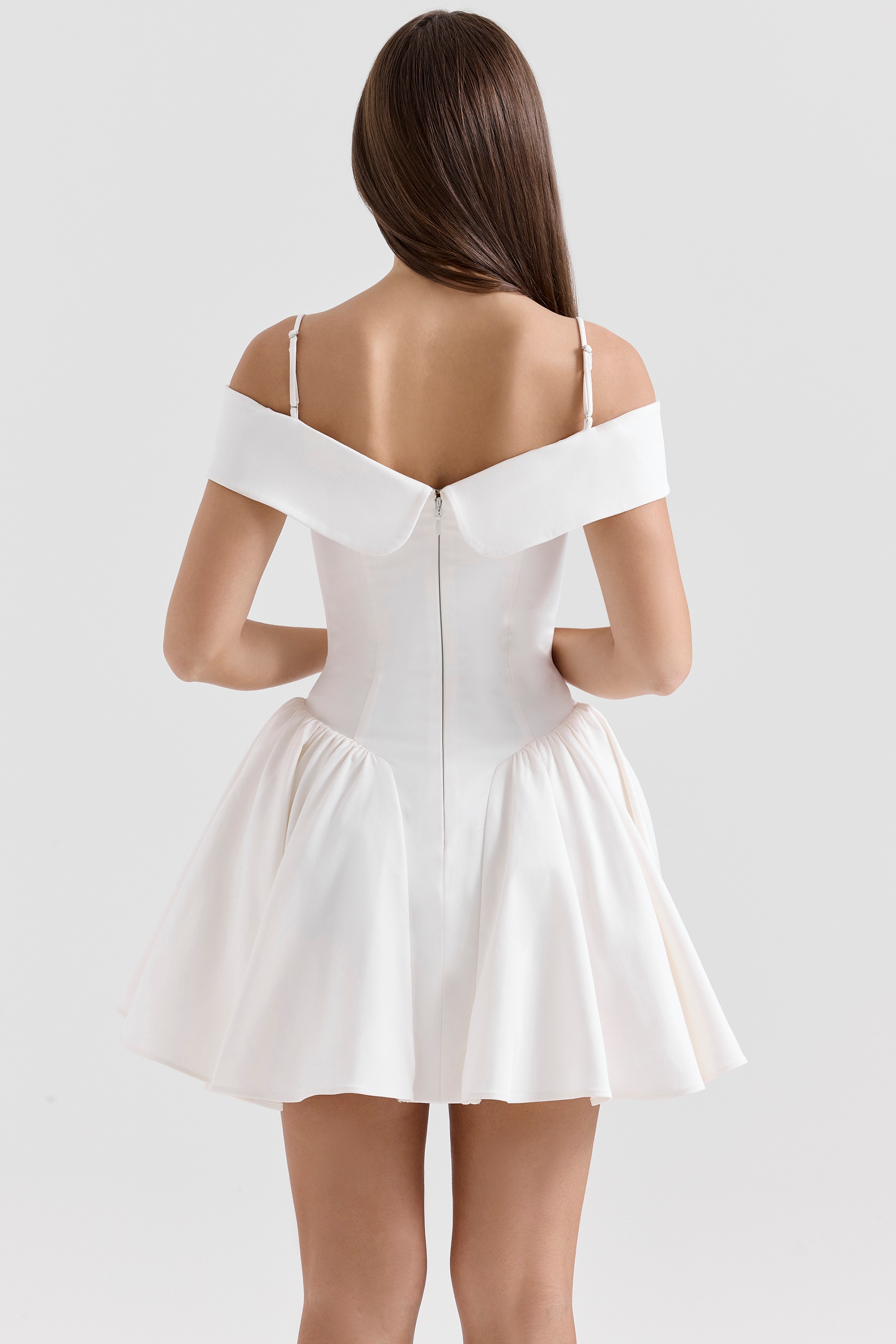 Elida  White Twill Off Shoulder Mini Dress — image 6