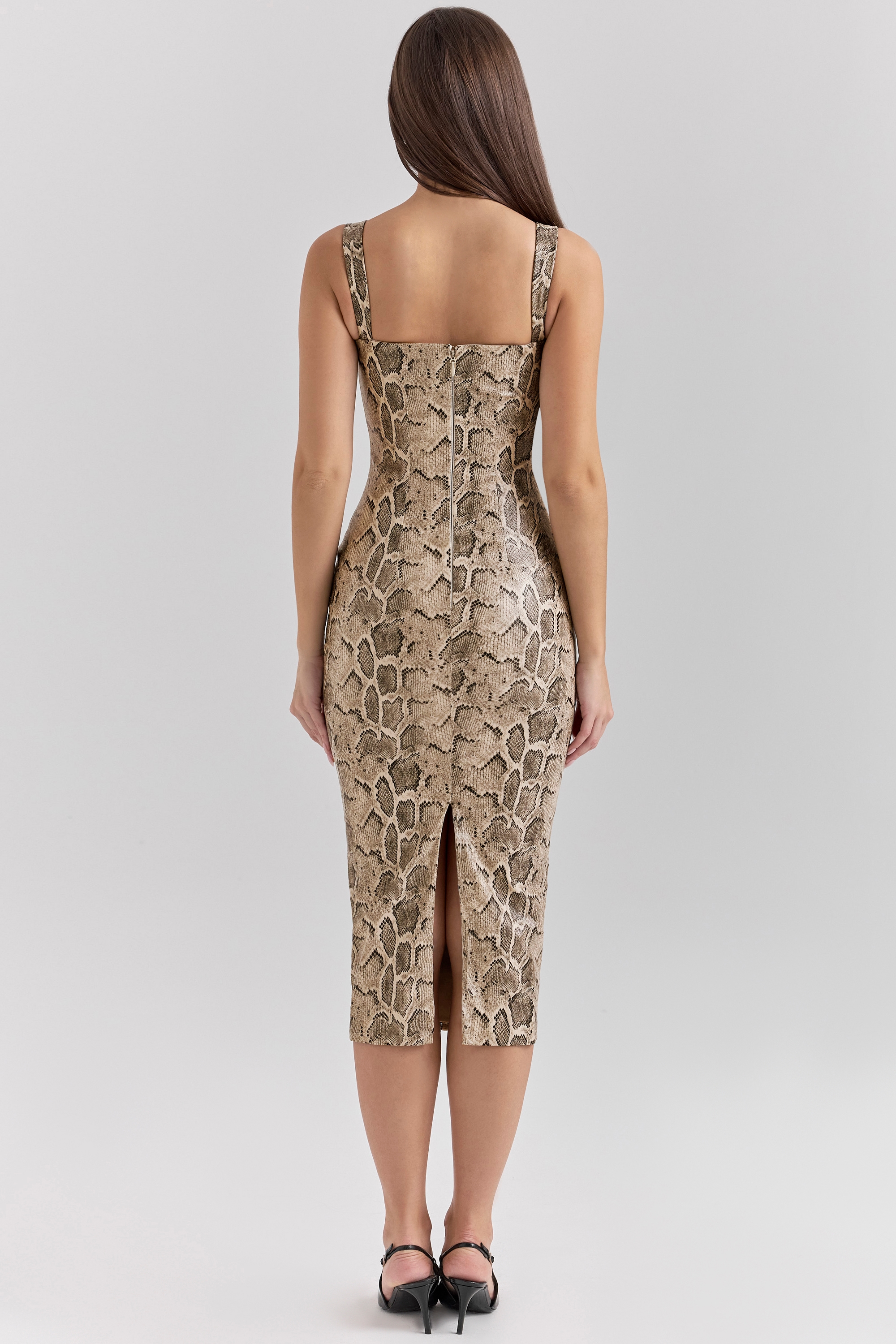 Gracie  Snakeskin Print Vegan Leather Midi Dress — image 9