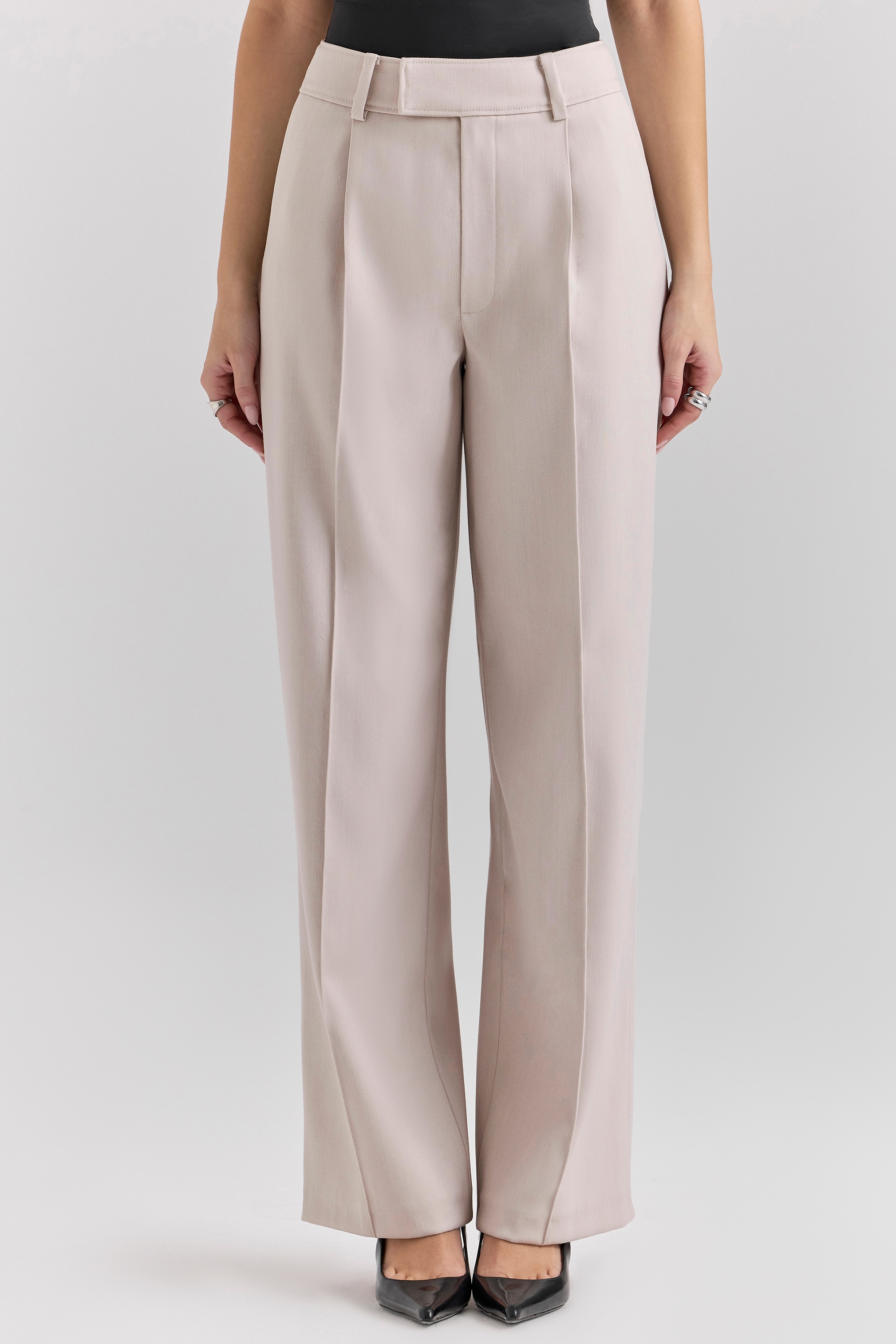 Hayden  Beige High Waist Tailored Trousers — image 7