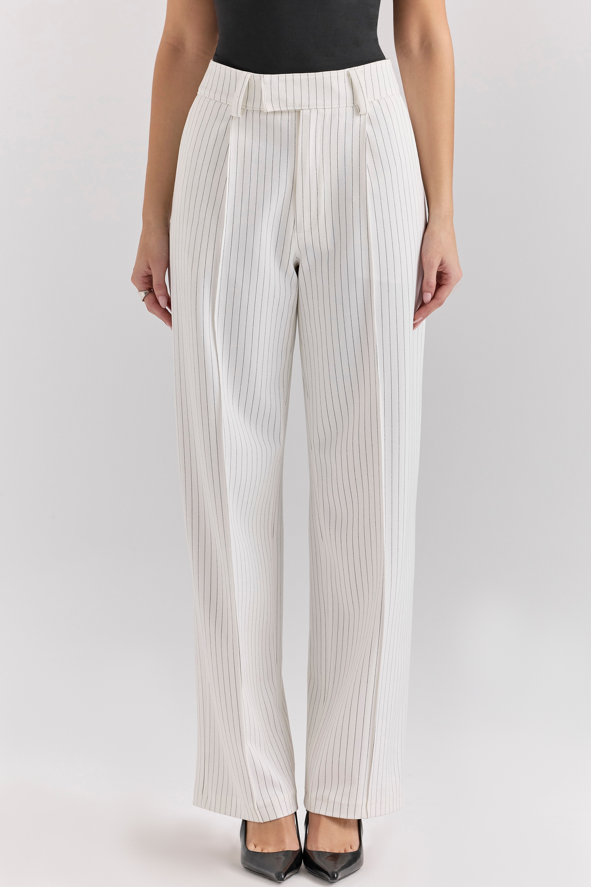 Hayden  White Pinstripe High Waist Tailored Trousers — image 8